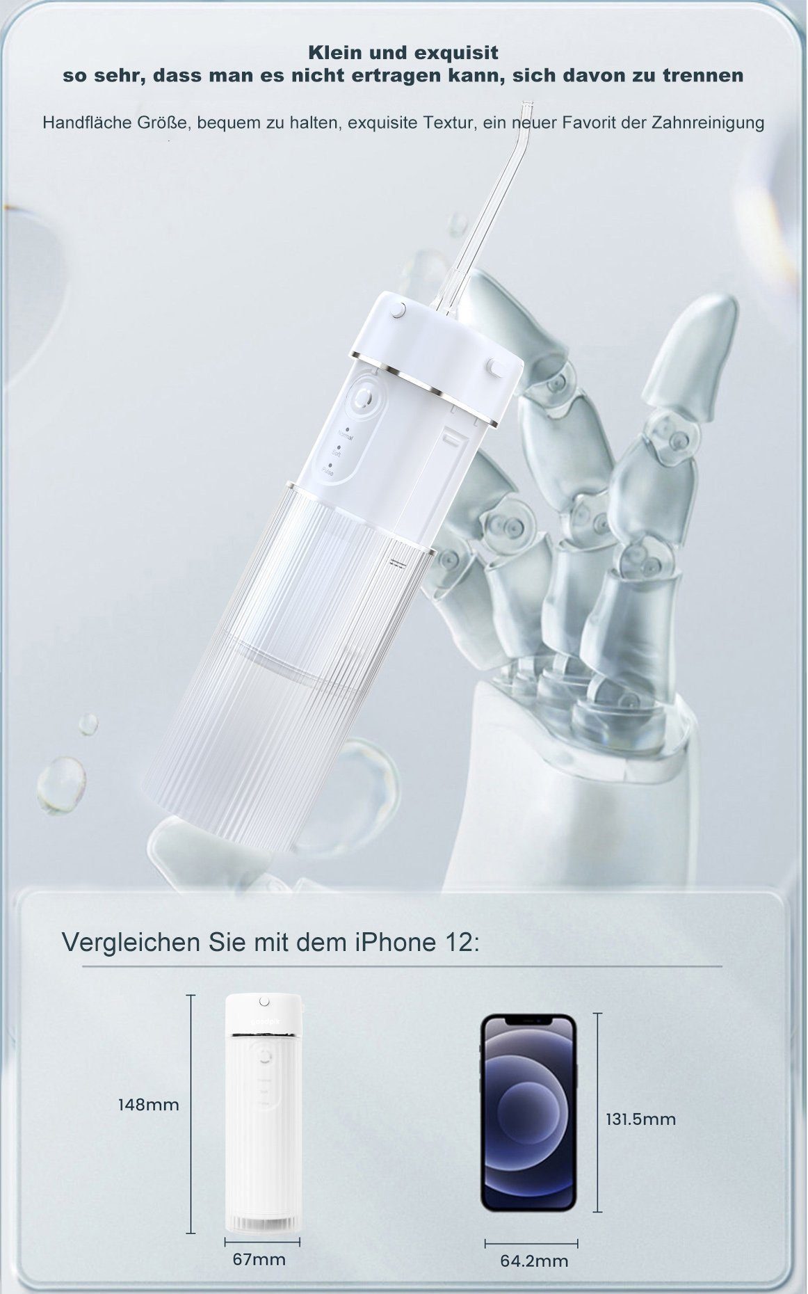QTIYE Munddusche Elektrische Munddusche Kabellos Oral Wasser Flosser 3 Modi Mit-5 Düsen