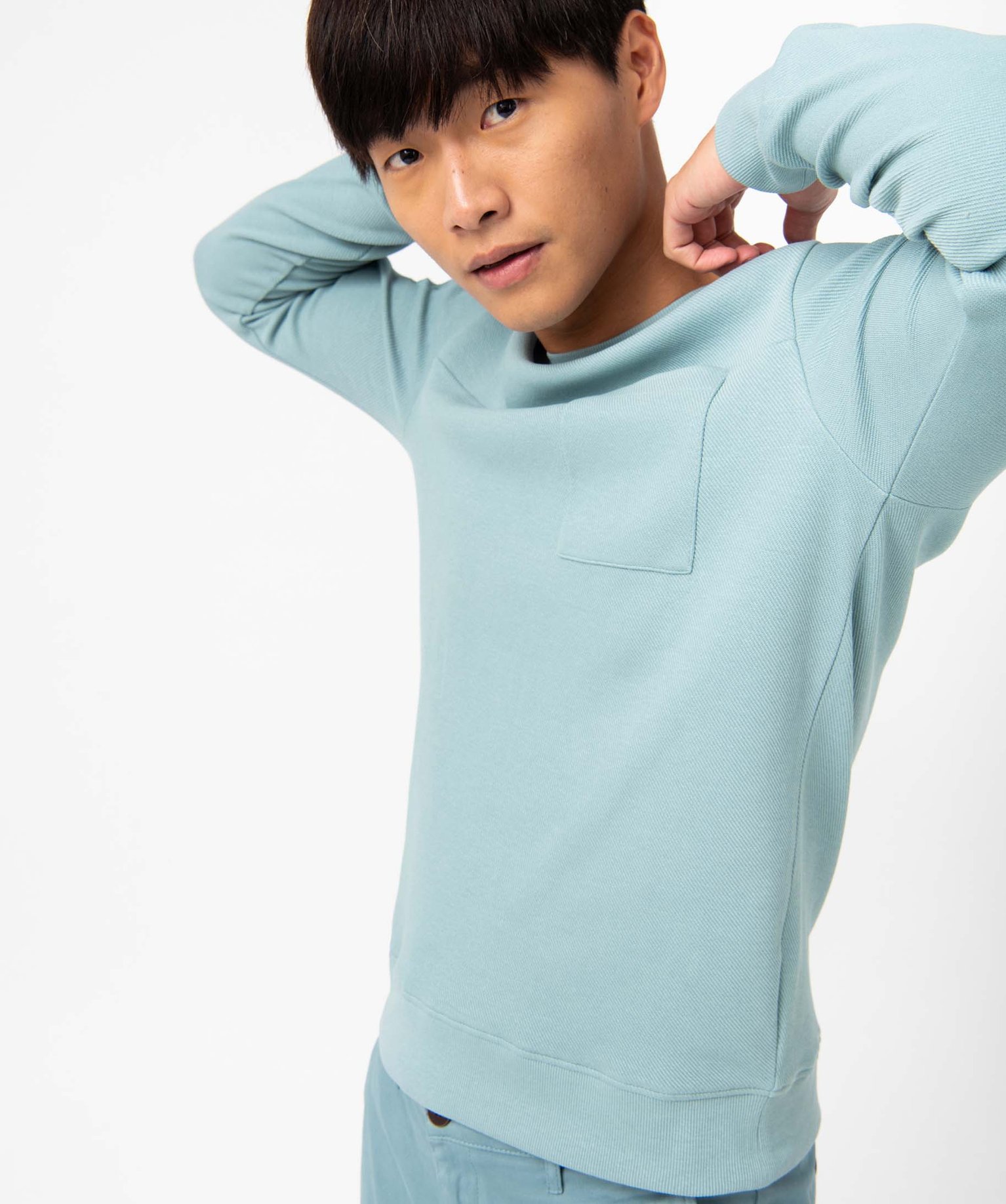Sweat homme à col rond avec poche poitrine bleu | GEMO