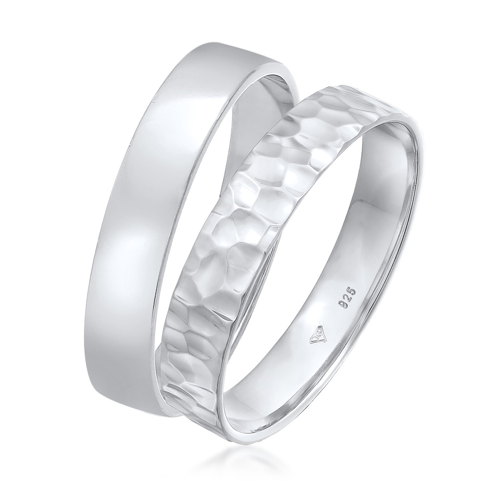 KUZZOI KUZZOI Bague Hommes Bande Set Basique Martelé en Argent Sterling 925 Oxydé Bague
