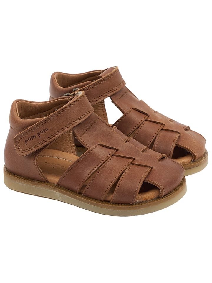 POM POM Leder-Halbsandalen in Hellbraun günstig kaufen
