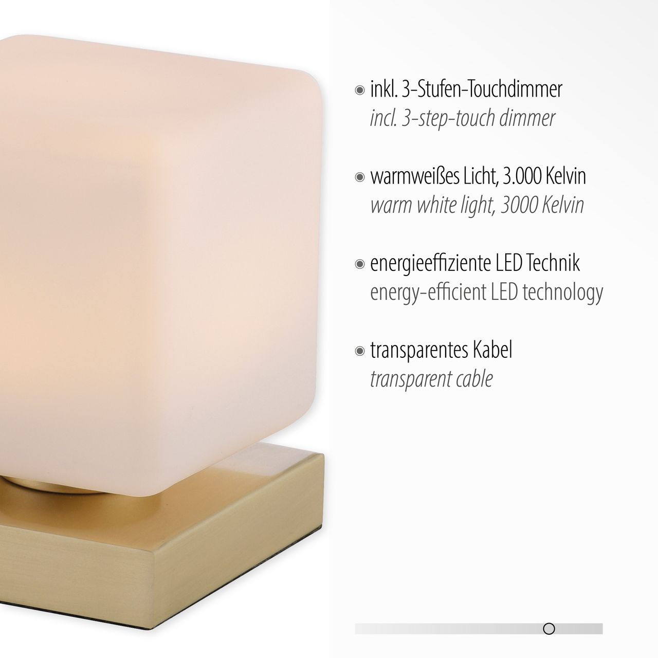 Paul Neuhaus LED Tischleuchte DADOA, 1x LED-Board/5Watt/3000K, Innenleuchte, IP20, 3-Stufen-Touchdimmer