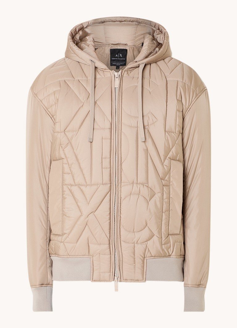 Jachetă cu puf Armani Exchange, cu glugă și buzunare laterale.