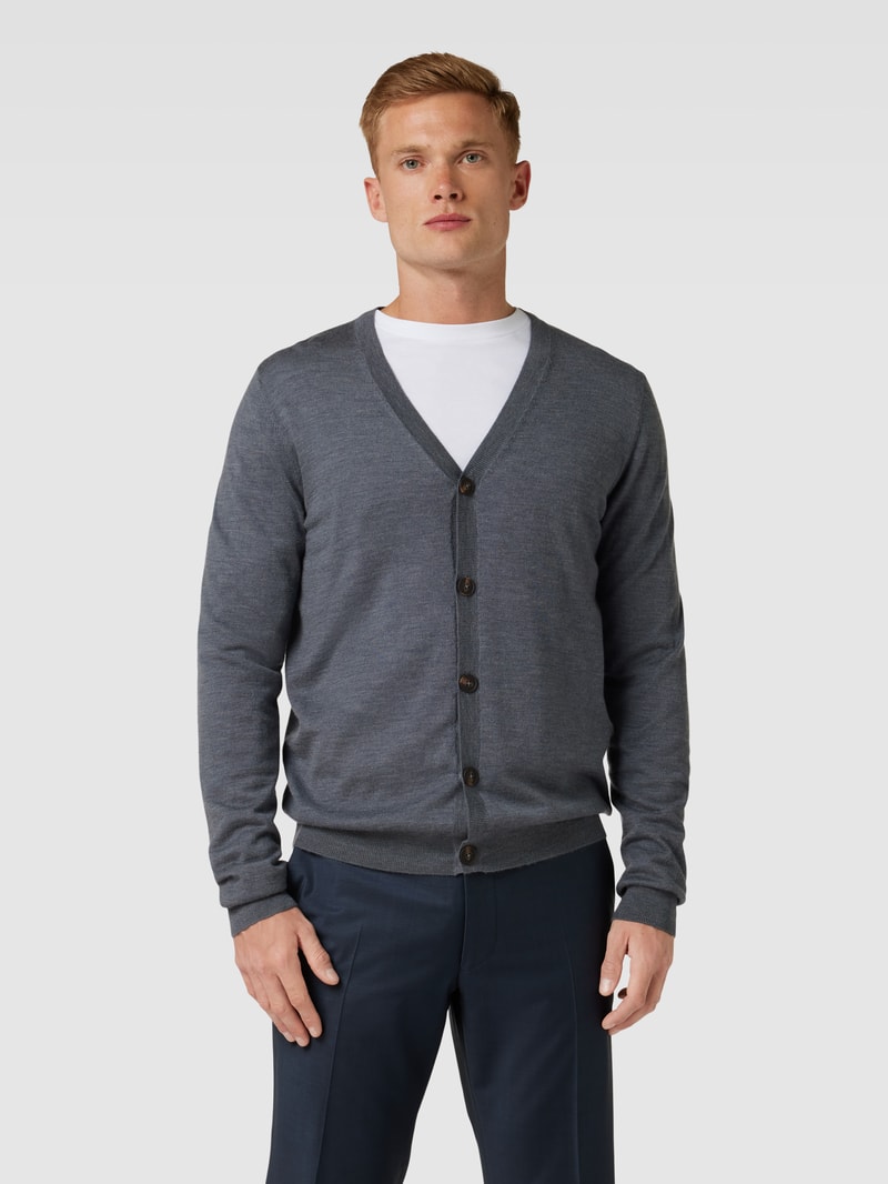 Strickjacke aus Wolle mit V-Ausschnitt in dunkelgrau