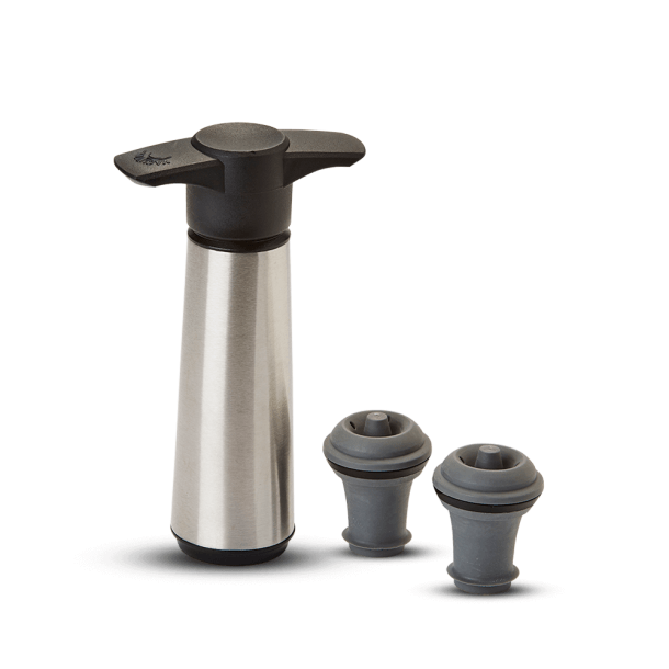 Coffret Pompe en acier brossé + 2 bouchons + 2 anti-gouttes