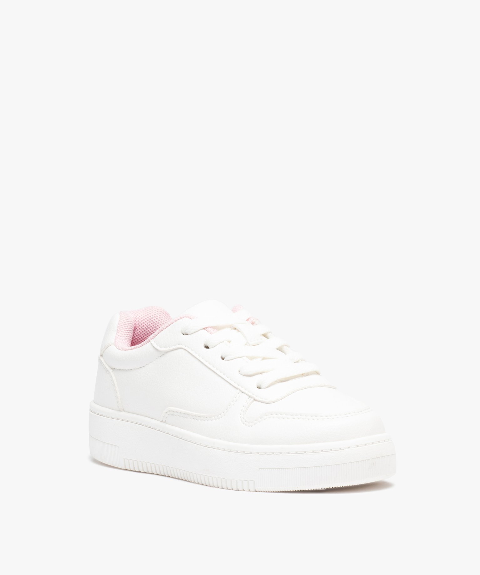 Baskets fille unies à lacets avec semelle épaisse blanc | GEMO