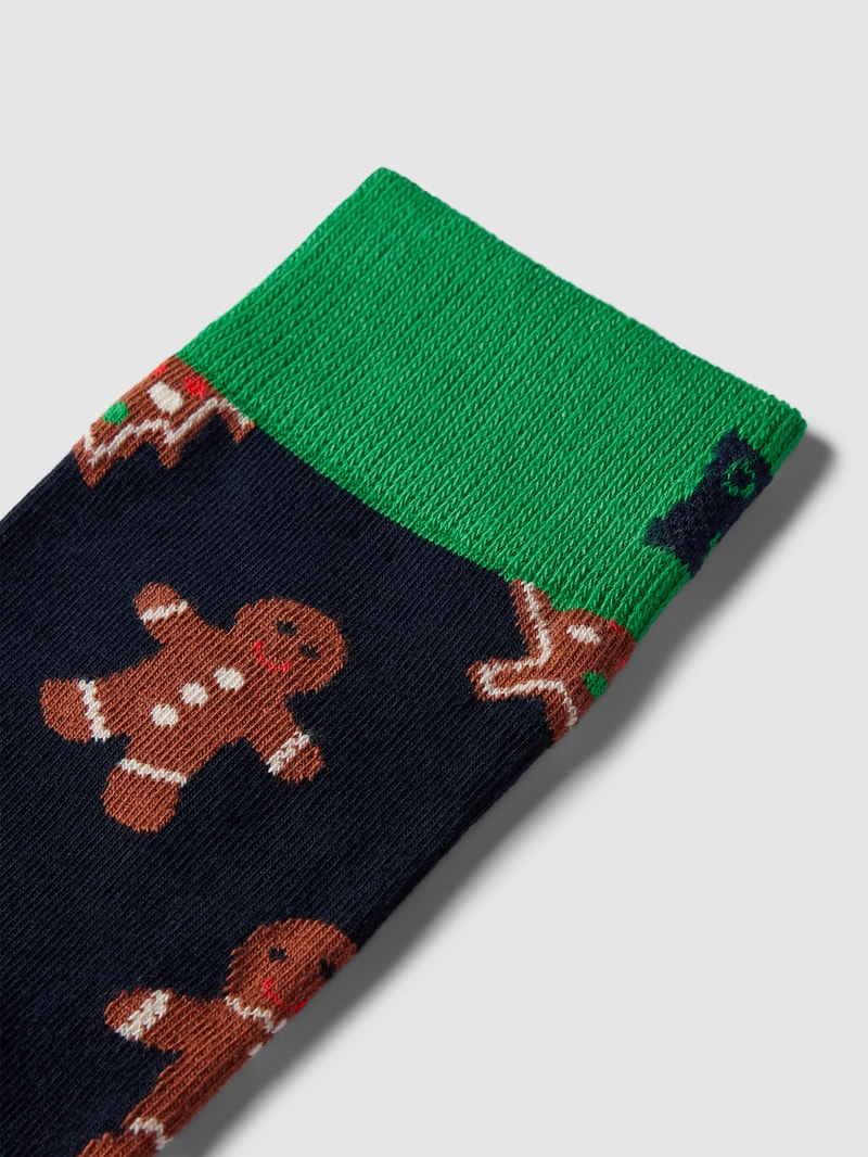 Socken mit Motiv-Print Modell 'Gingerbread Cookie' in marineblau