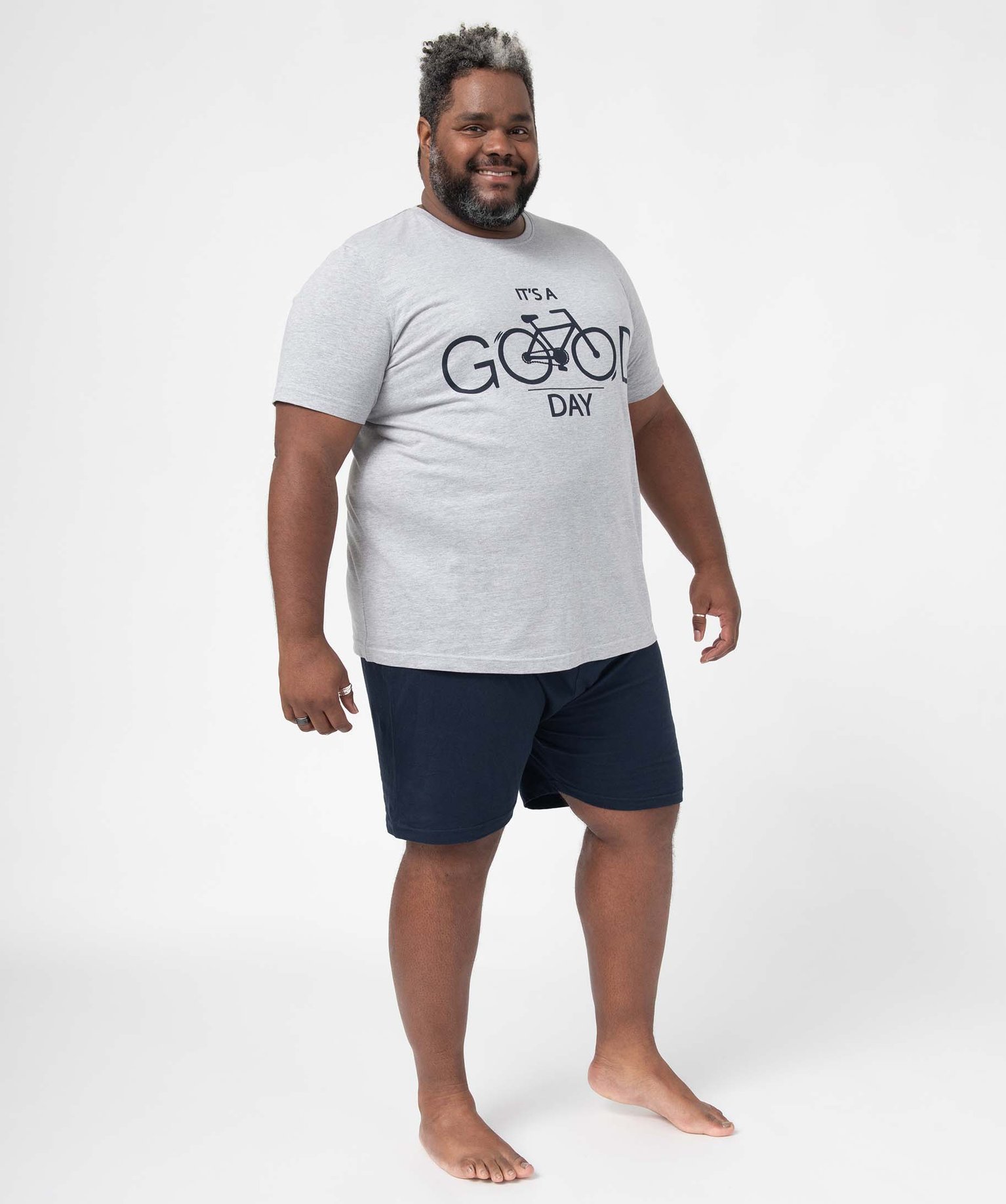 Pyjama homme grande taille à manches courtes et short gris | GEMO
