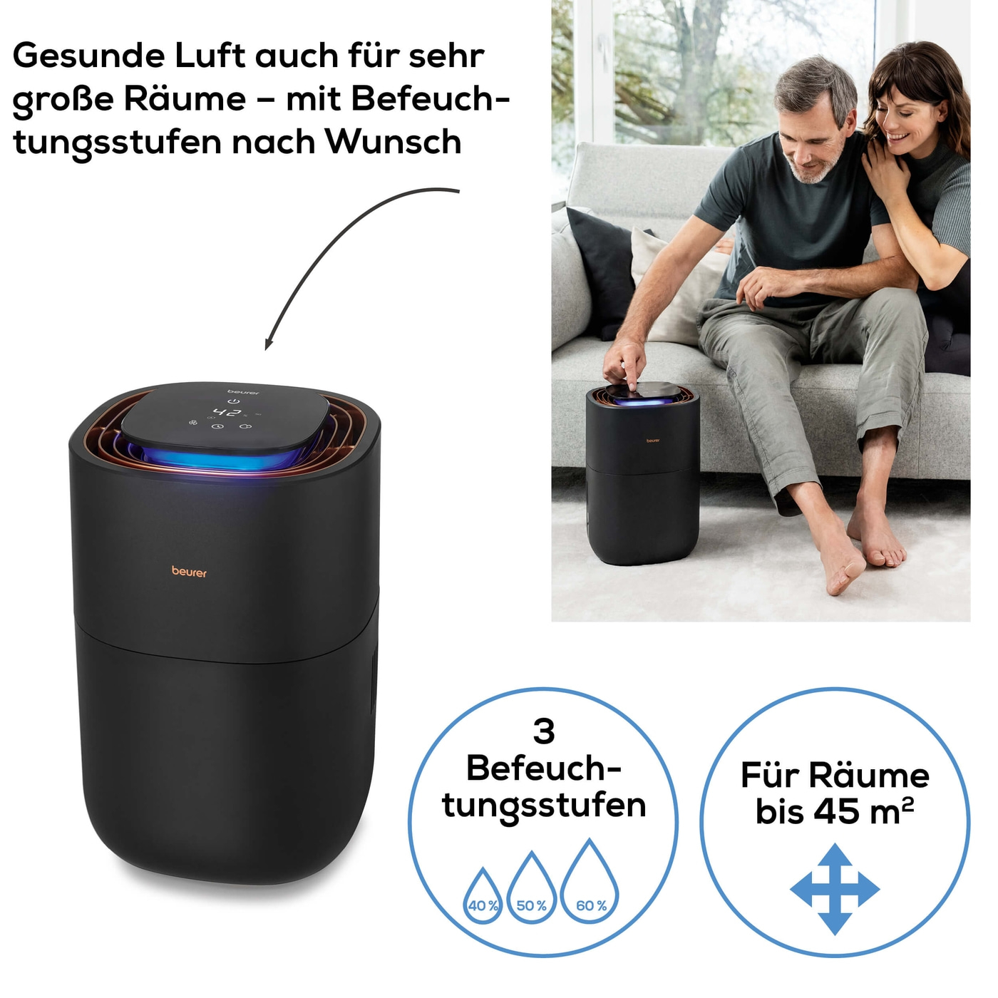 LB 300 Plus Luftbefeuchter-Hygienisch befeuchtete Raumluft für Räume bis ca. 45 m² durch natürliche Kaltverdunstungstechnologie