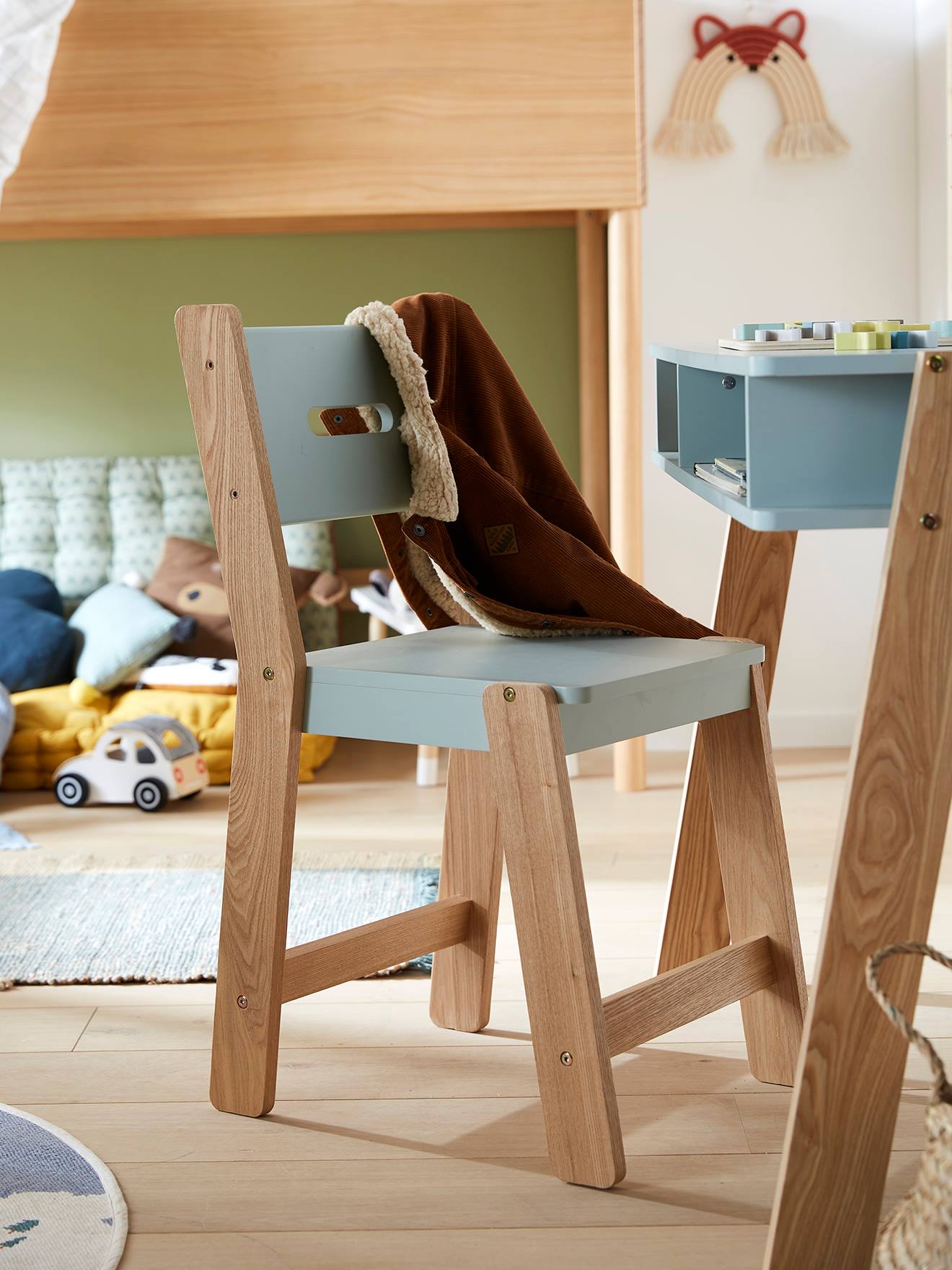 Vertbaudet Kinderstuhl ARCHITEKT JUNIOR, Sitzhöhe 45 cm - aquamarin/natur