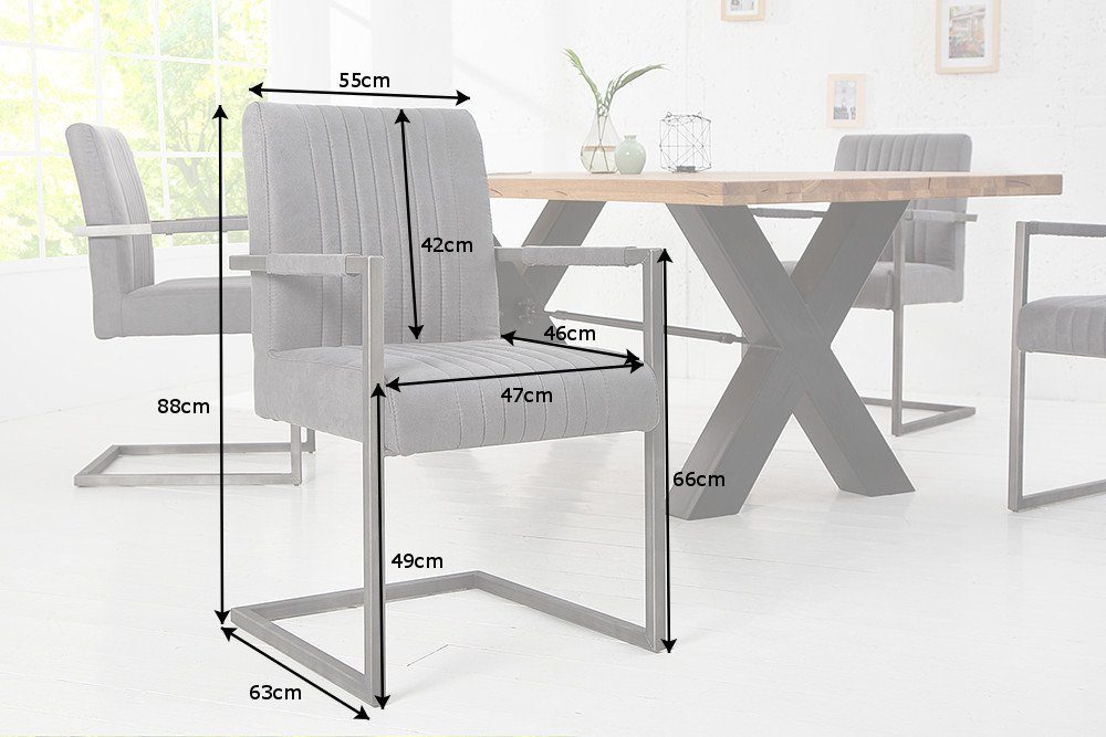 riess-ambiente Freischwinger BIG ASTON vintage grau / grau, Esszimmer · Microfaser · Armlehne · Industrial