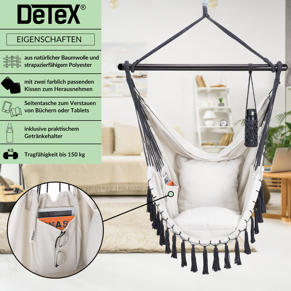 Casaria Detex® Hängesessel Creme 170x100x150cm