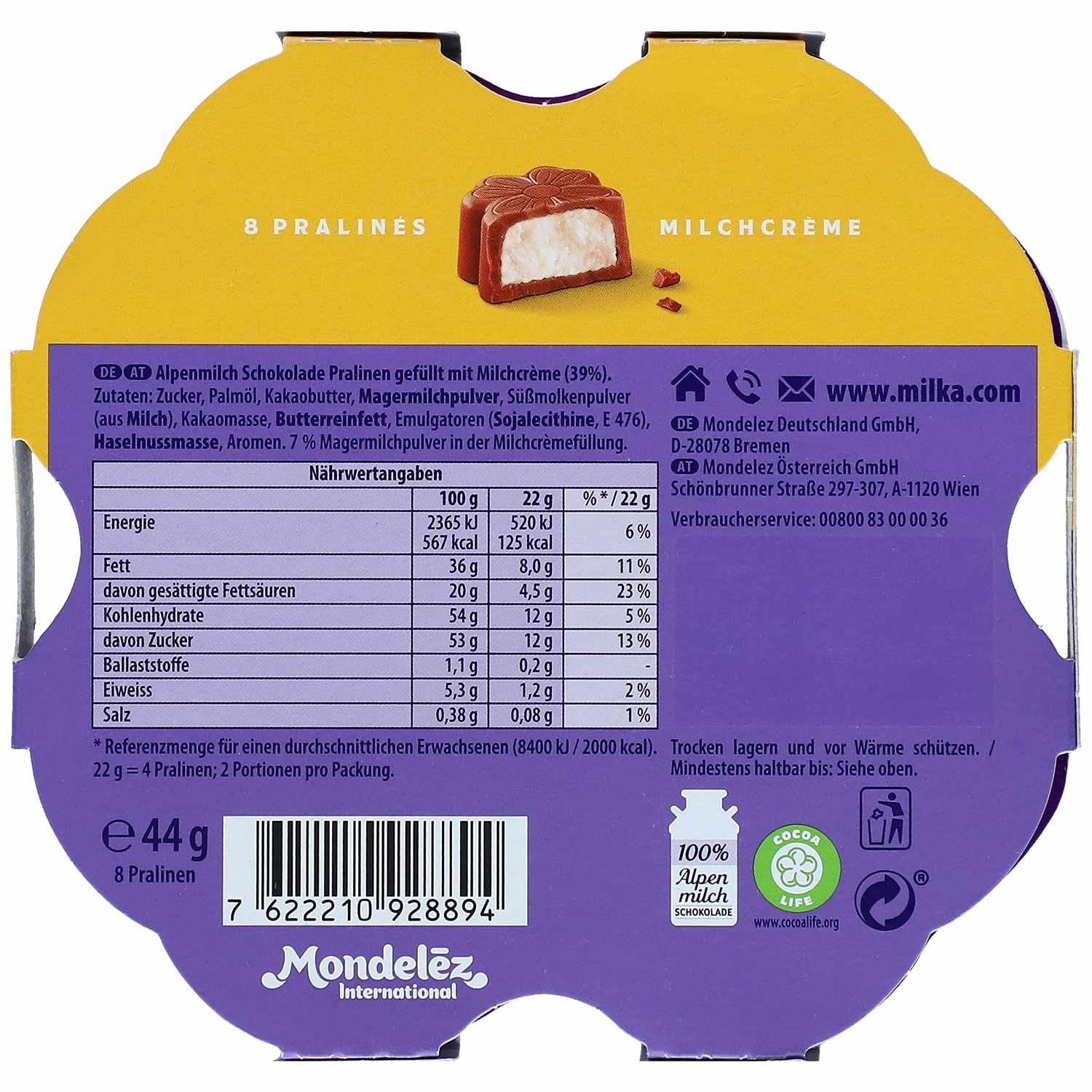 Milka 'Dankeschön' Pralinés Milchcrème 44g