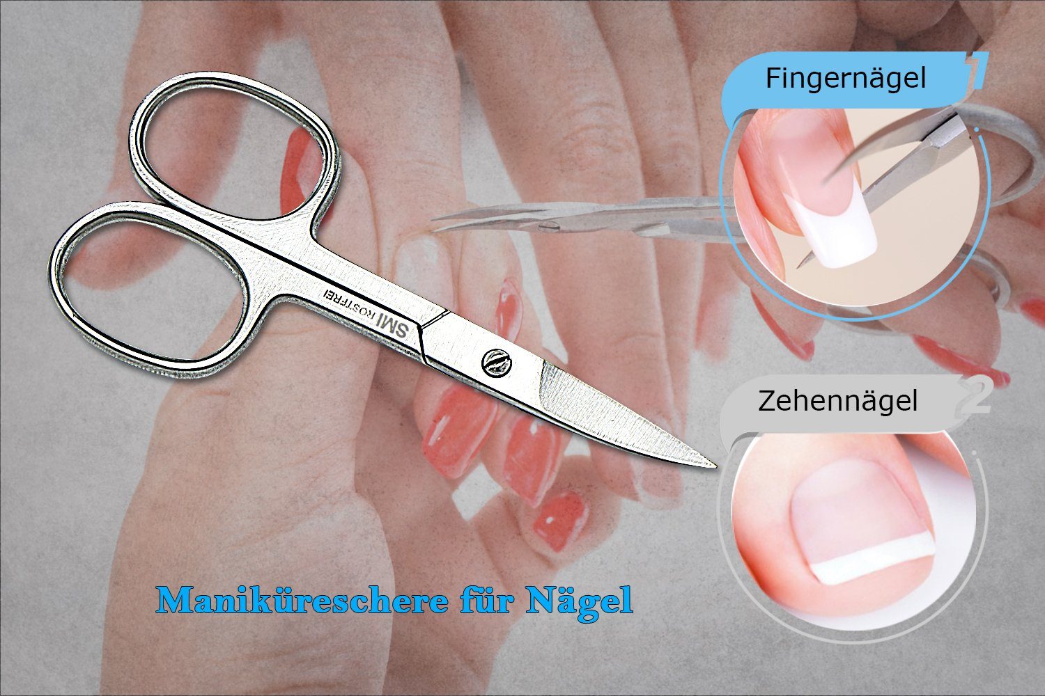 SMI Nagelschere Linkshänder Nagelschere Fingernagel Maniküre Pediküre Schere mit Etui