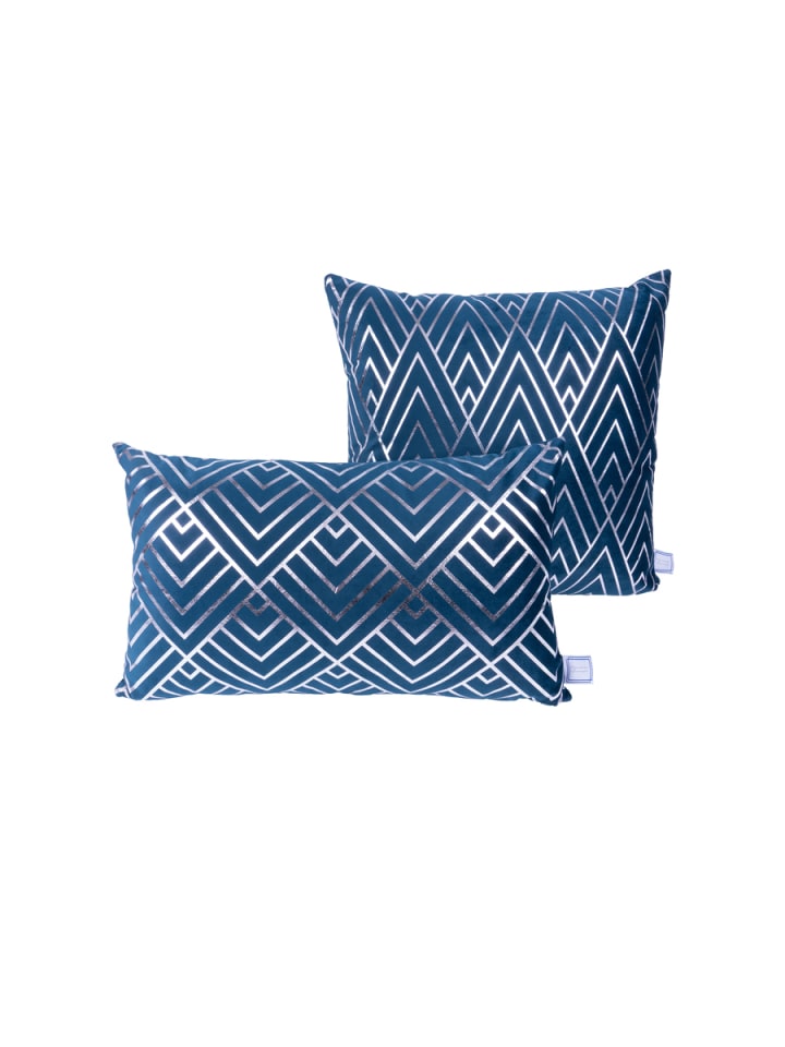 Kayoom 2tlg. Set Kissen Prisma 225 in Blau / Silber günstig kaufen 45 x 45 cm