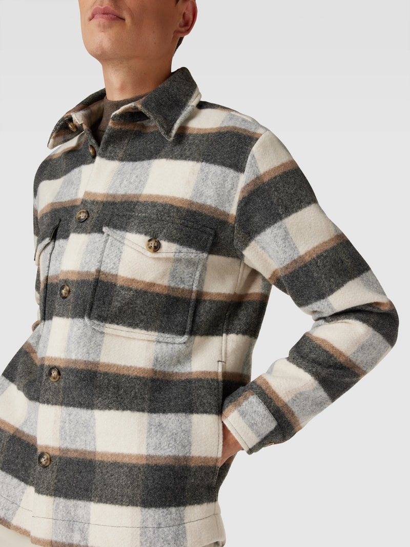 Relaxed Fit Overshirt mit Tartan-Karo in hellgrau