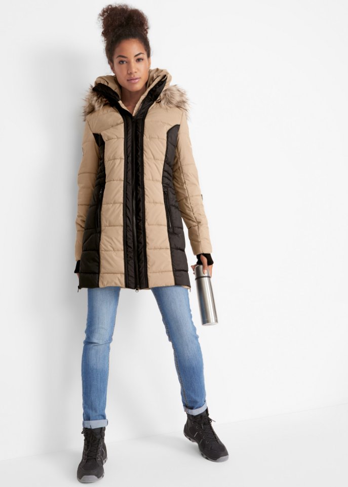 Outdoor-Kurzmantel mit Fellimitat