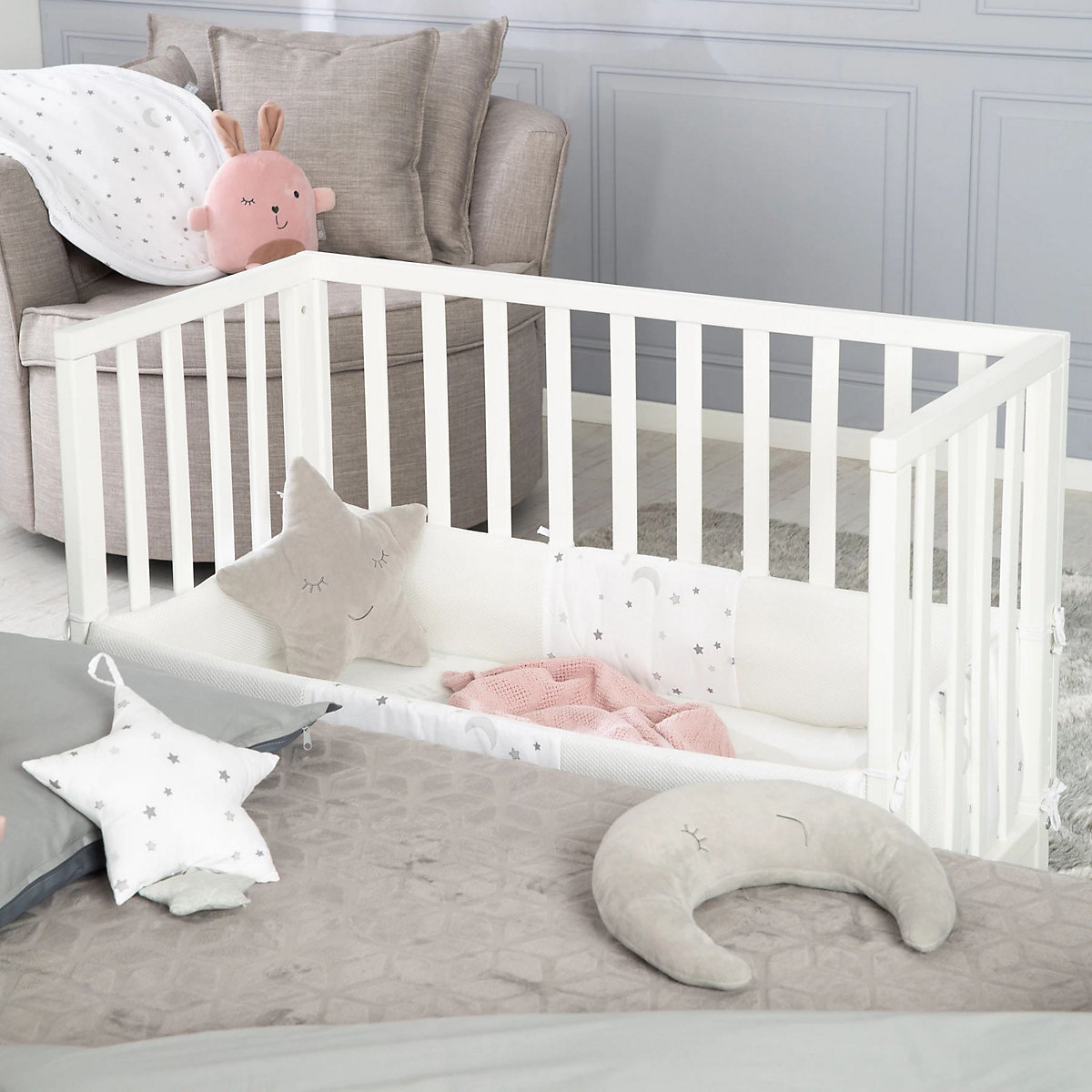 Beistellbett 2in1 Sternenzauber grau