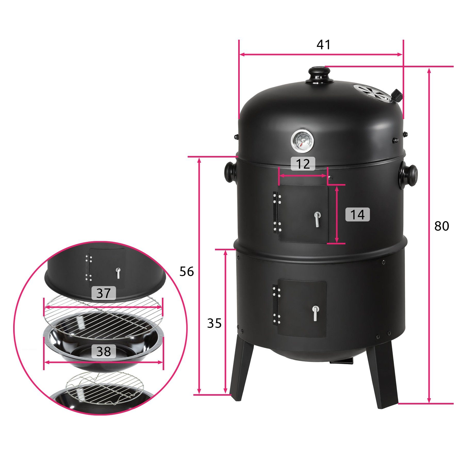 tectake Holzkohlegrill Holzkohlegrill Räuchertonne 3 in 1
