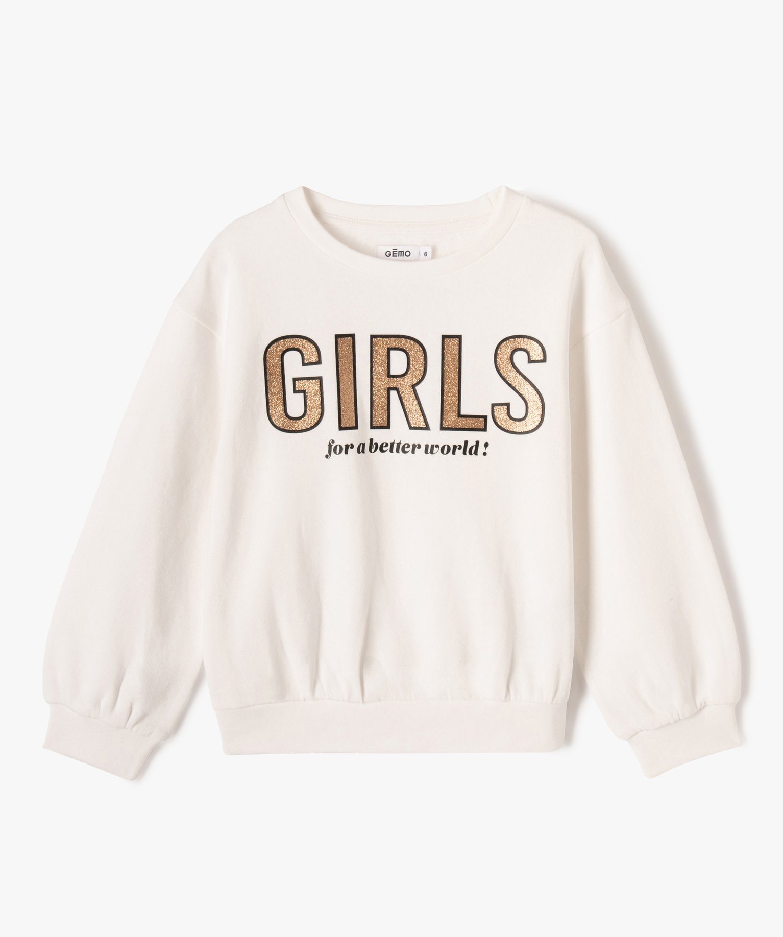 Sweat ample imprimé intérieur molletonné fille ecru | GEMO