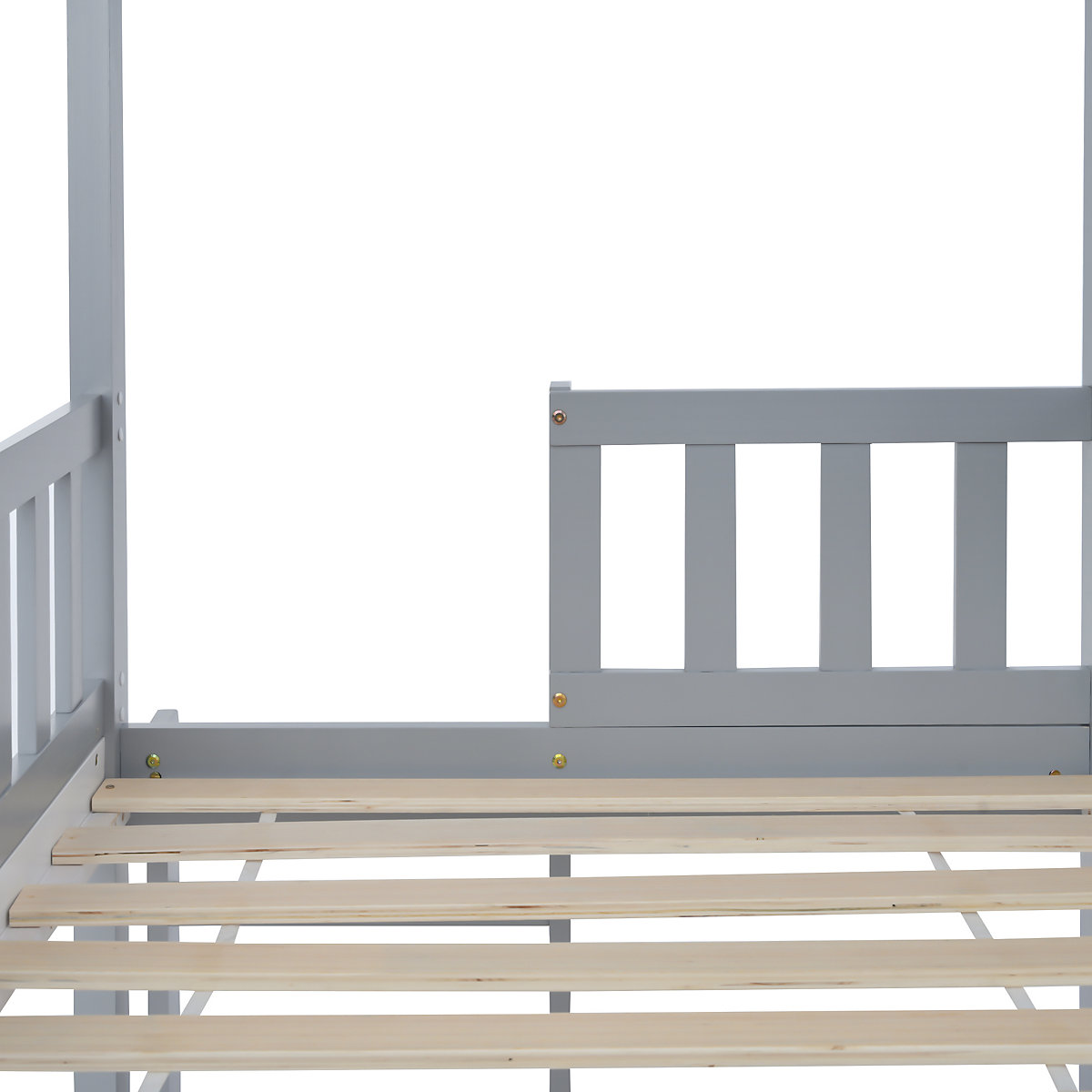 Etagenbett mit rechtwinkliger Leiter, mit Fallschutz und Barriere, Kiefernholz