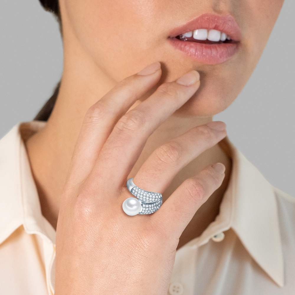 Valero Pearls Bague avec perle Argent sterling Oxyde de zirconium (CZ) Perle de culture d'eau d Bague