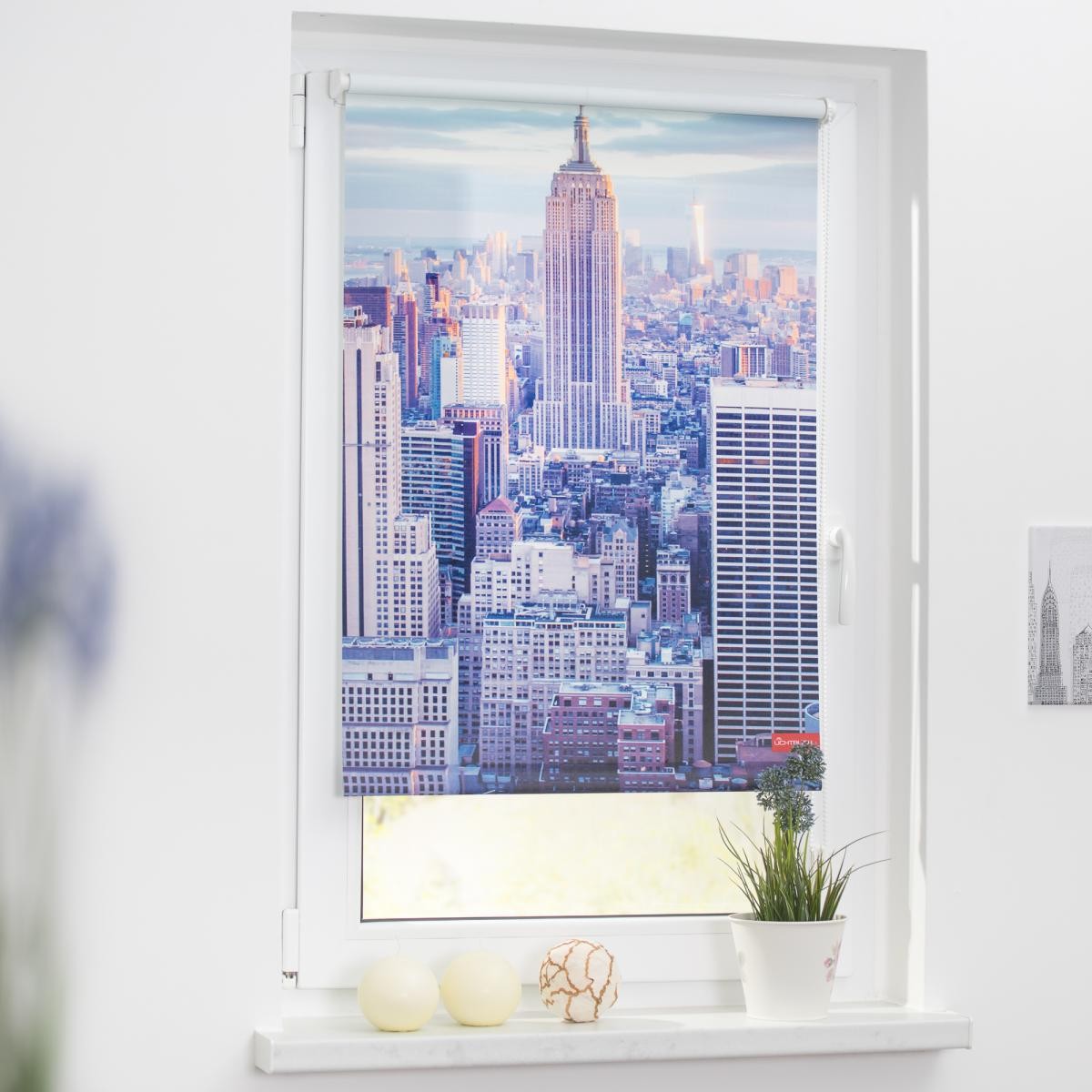 Lichtblick Rollo Klemmfix, ohne Bohren, blickdicht, New York - Blau, 120 cm x 150 cm (B x L)