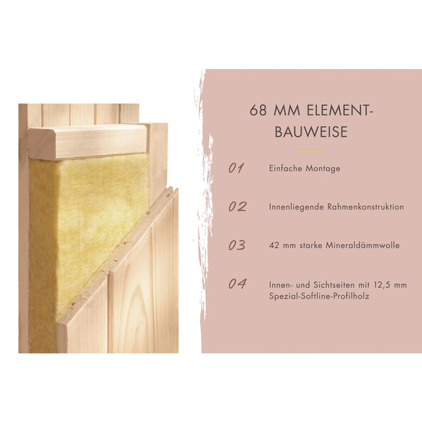 Sauna Ida 3 mit Ofen, 3,6 kW, naturbelassen