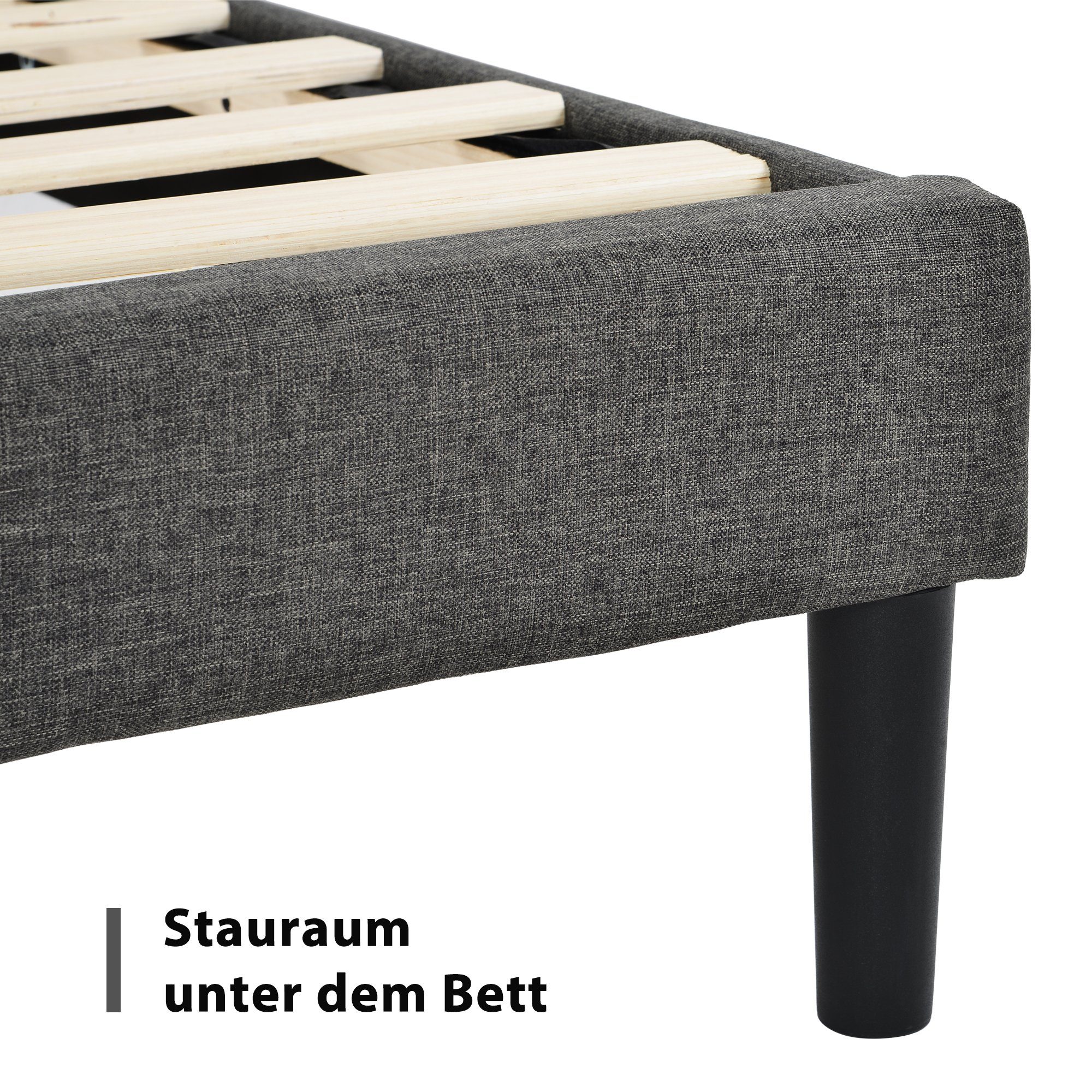 Flieks Polsterbett, Holzbett Einzelbett mit Lattenrost Leinen 90x200cm