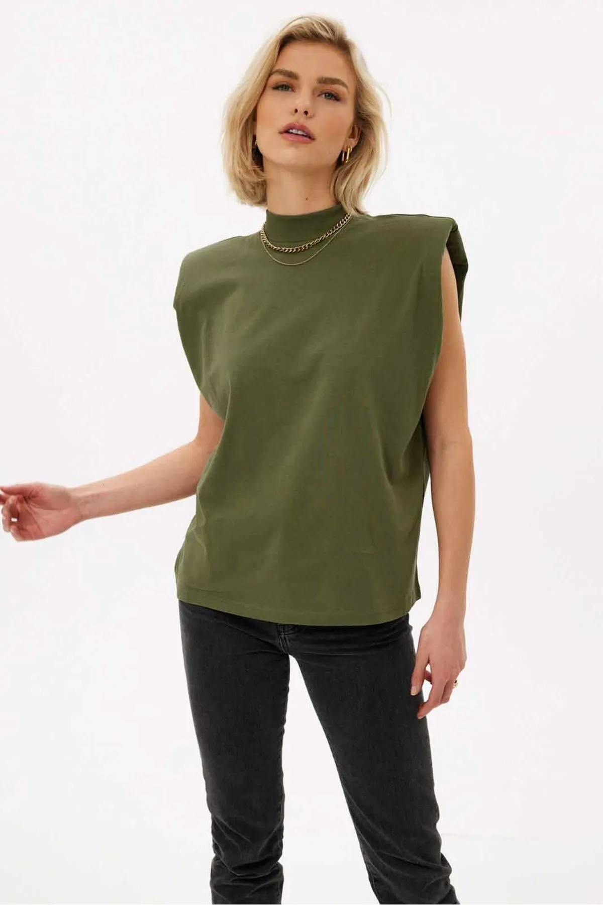 Madmext  Mad Girls Khaki gepolstertes T-Shirt Mg900