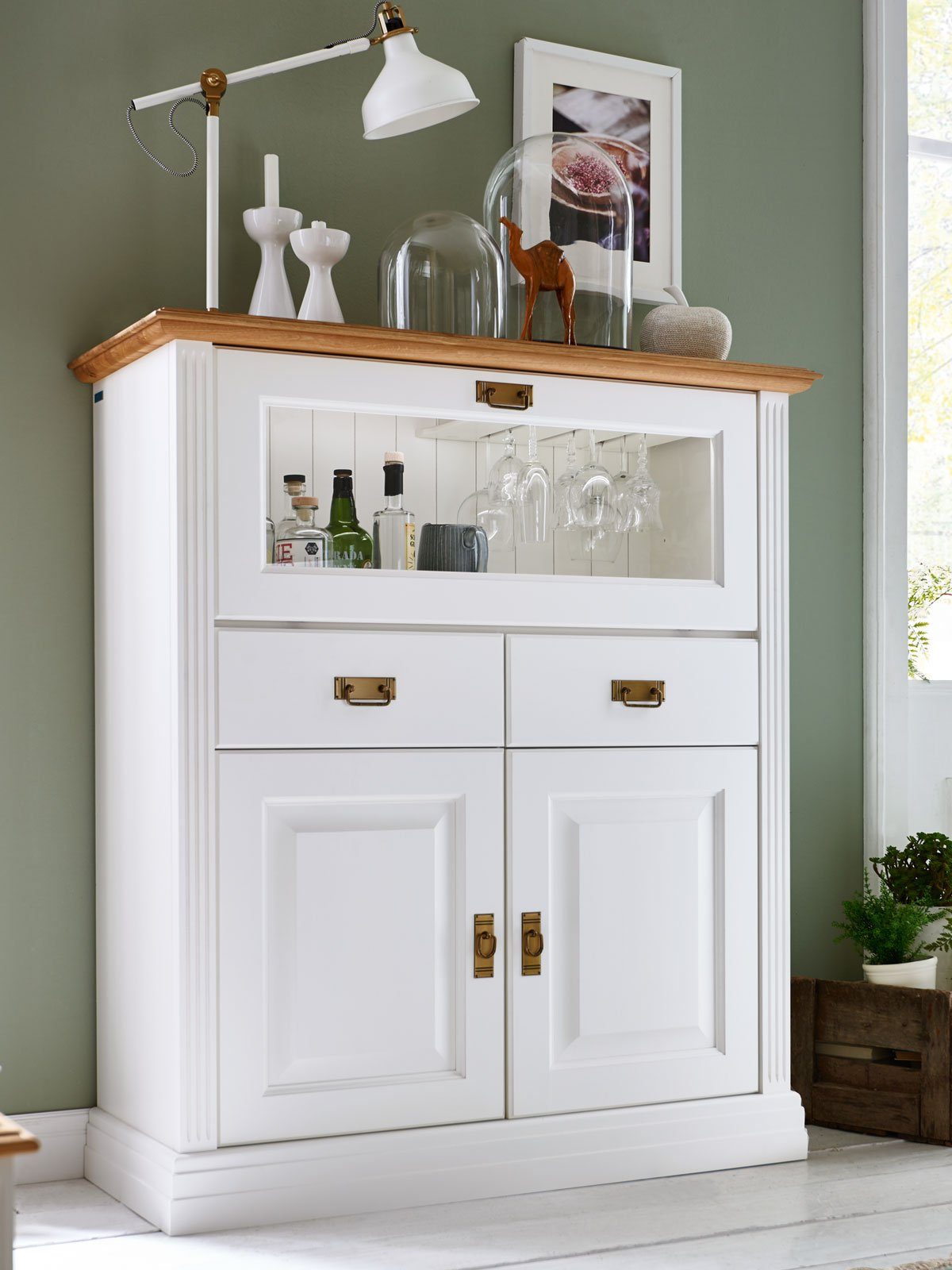 Casamia Barschrank Barschrank Novara 3-trg 1 Klappe 2 Schub. Pinie Nordica weiß Wildeiche
