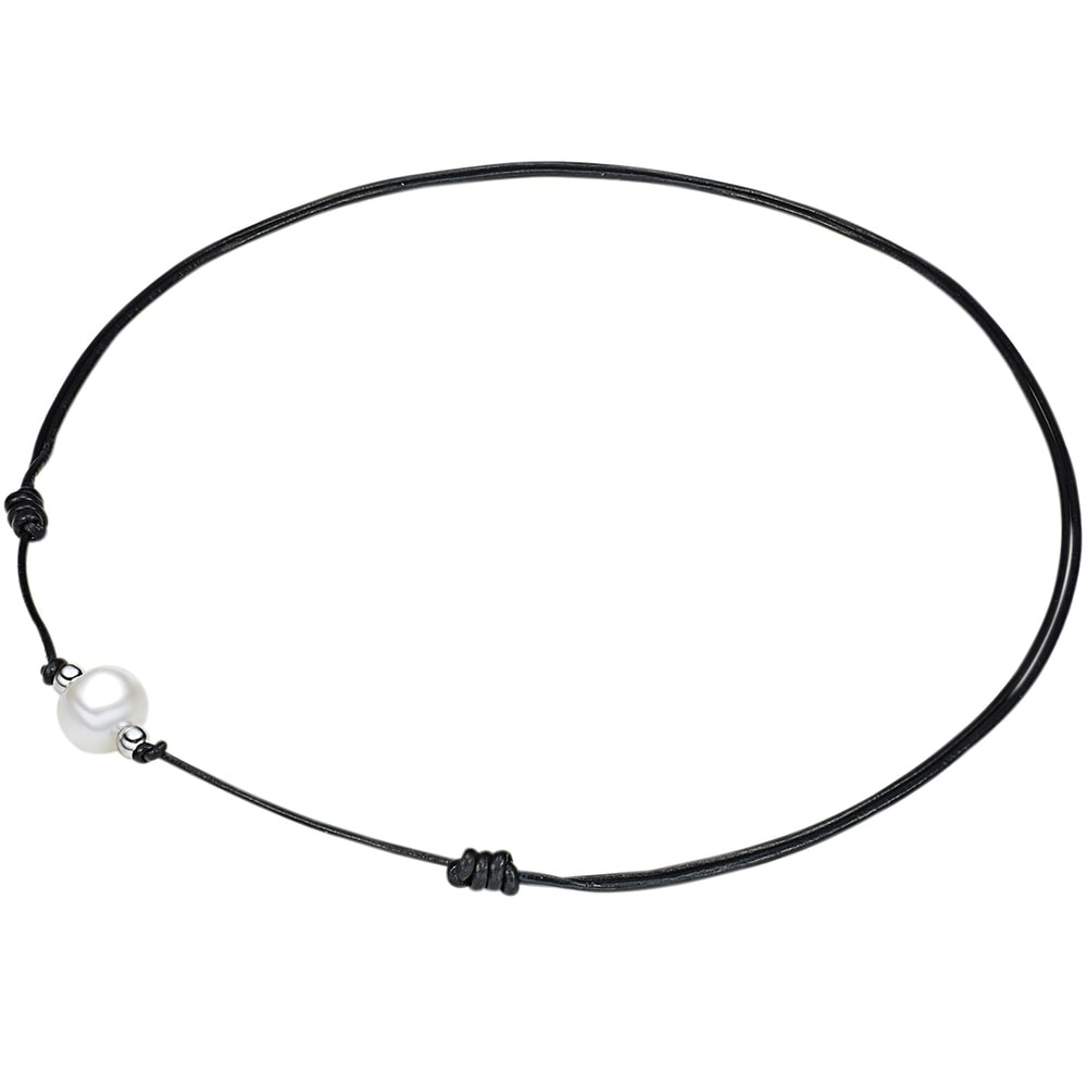 Valero Pearls Collier en cuir Perle de culture d'eau douce Perle de culture d'eau douce en Blan collier