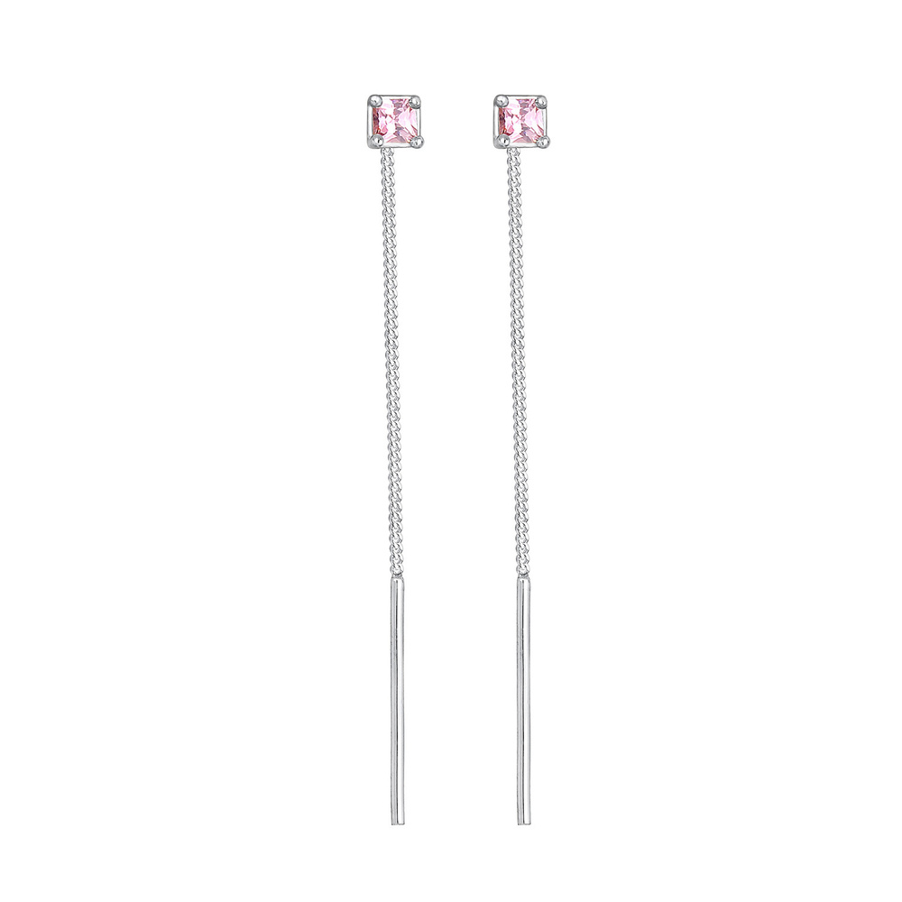 Elli Elli Boucles d'Oreilles Ladies Pull Through Square Rose pâle avec cristaux de zir Boucles d'oreilles