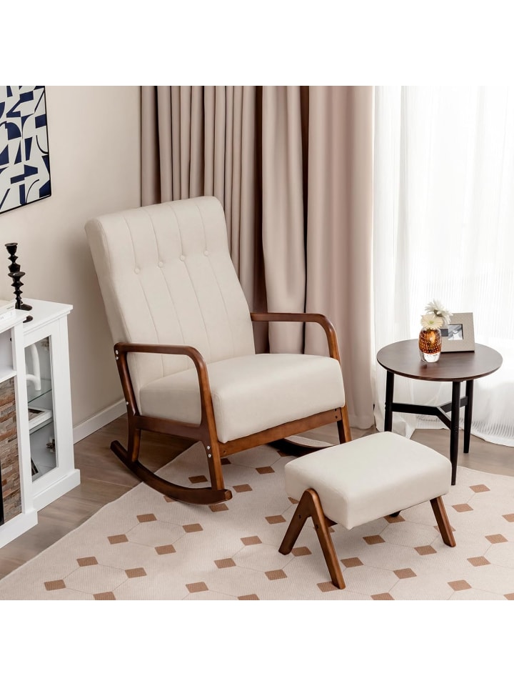 COSTWAY Schaukelstuhl mit Hocker in Beige günstig kaufen onesize