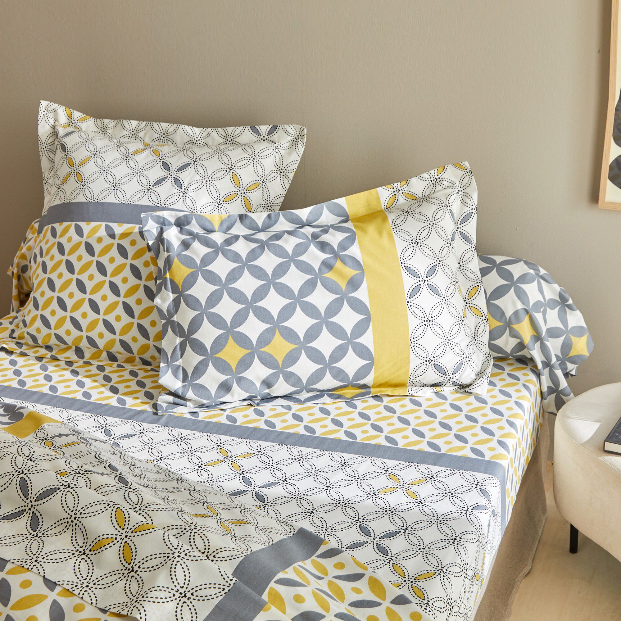 Linge de lit Marlow en coton motifs géométriques