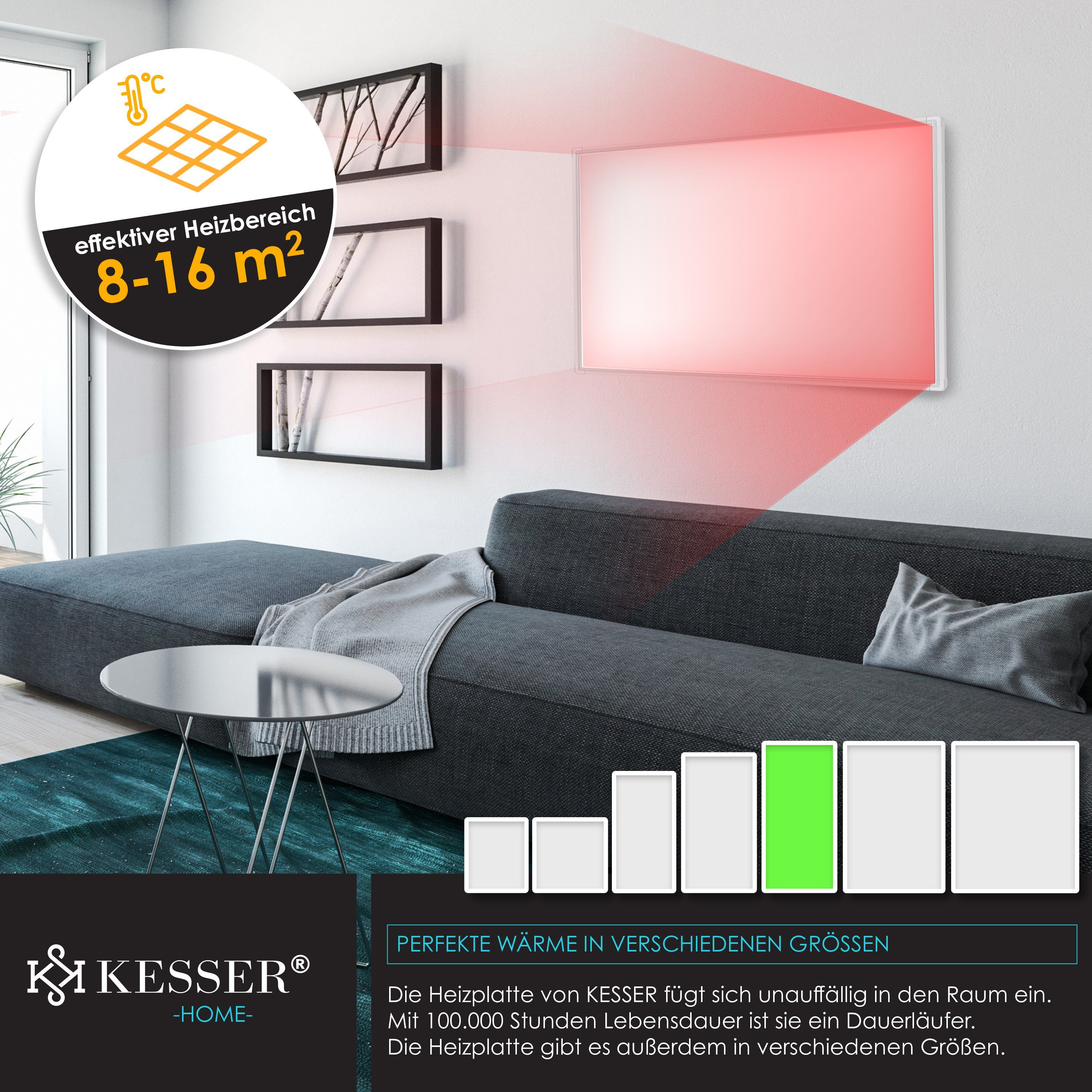 KESSER Infrarotheizung, Infrarotheizung mit Thermostat Infrarot Elektro Wand Heizung