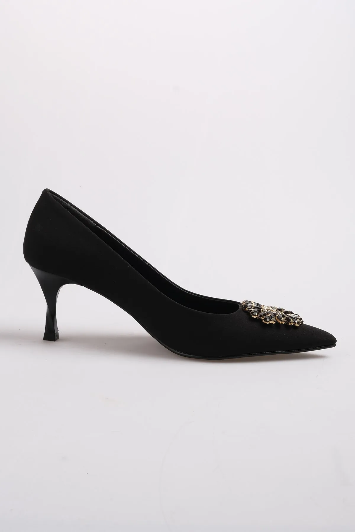 Mio Gusto  Alexandra Black Color Crystal Stone Matter Satinstoff Damen Abendkleid Stiletto-Schuhe
