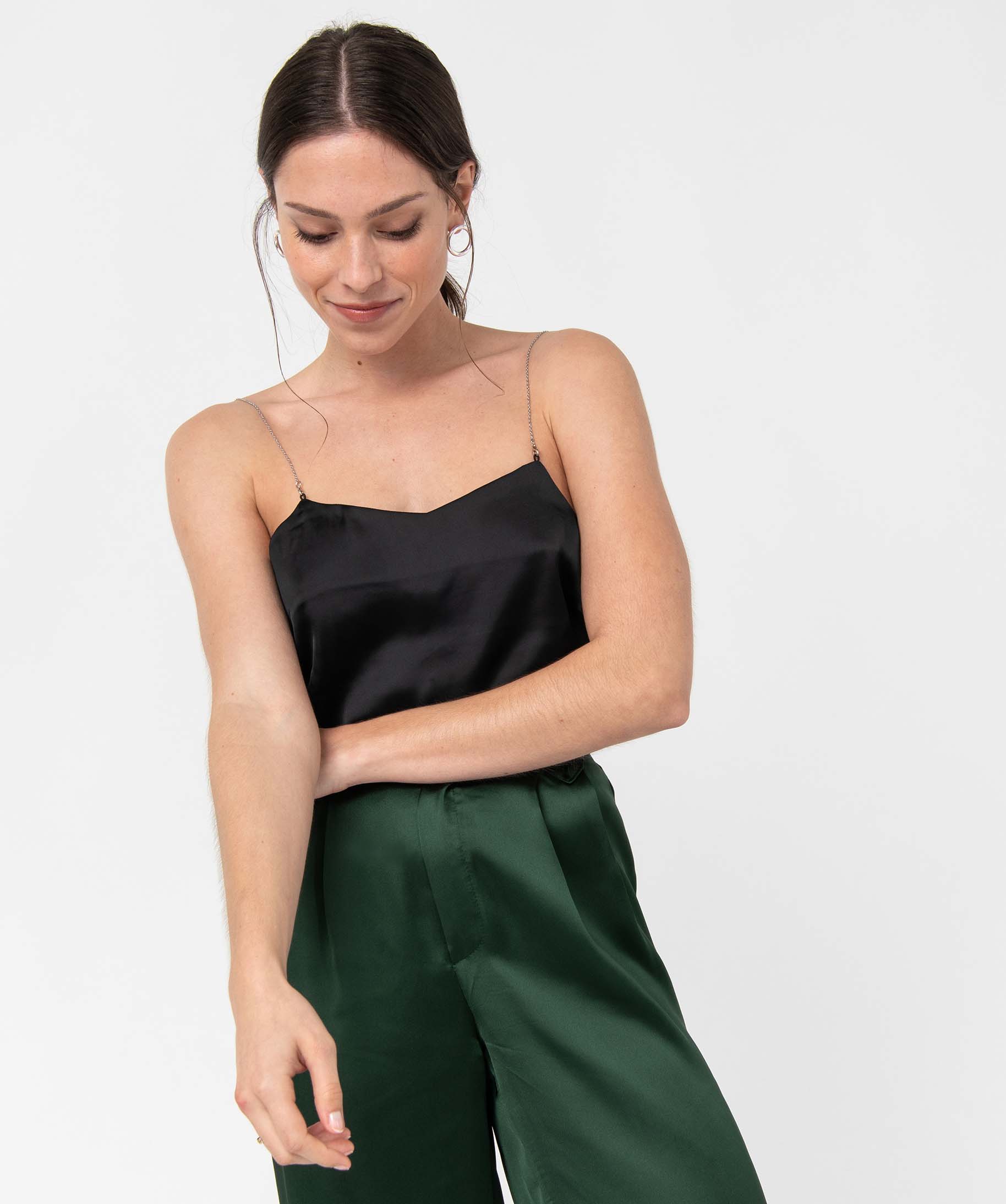 Blouse femme à fines bretelles chaine Gémo x Nolwenn Crème noir | GEMO
