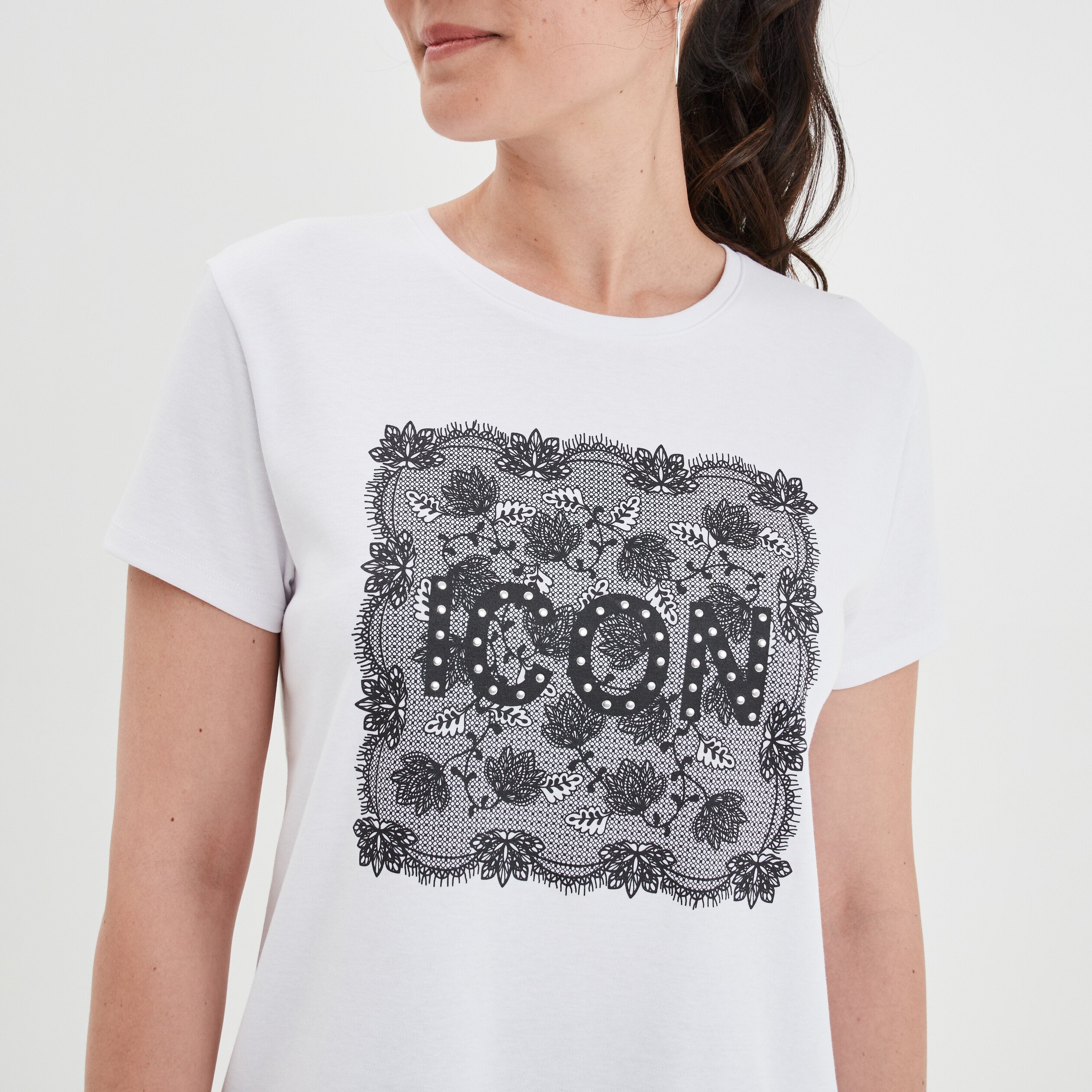 T-shirt ajusté à strass Mosquitos blanc femme | La Halle