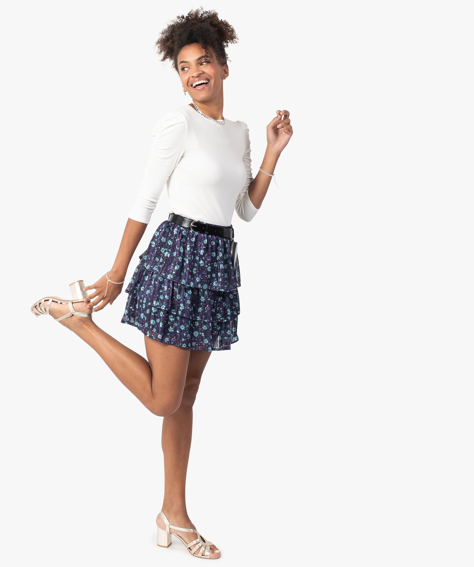 Jupe femme à motifs fleuris avec volants | GEMO