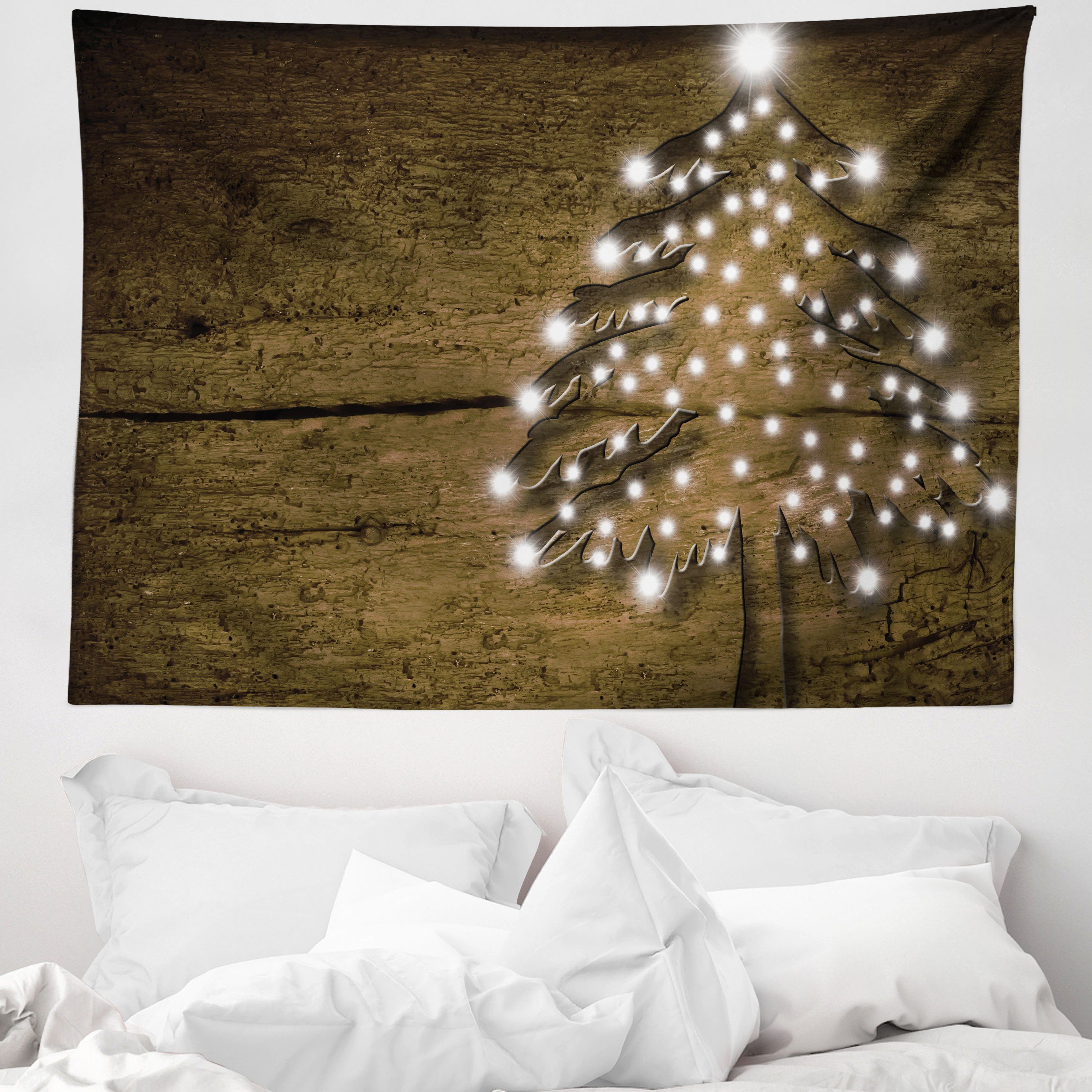 Wandteppich aus Weiches Mikrofaser Stoff Für das Wohn und Schlafzimmer, Abakuhaus, rechteckig, Weihnachten Bokeh Verzierungen auf Baum