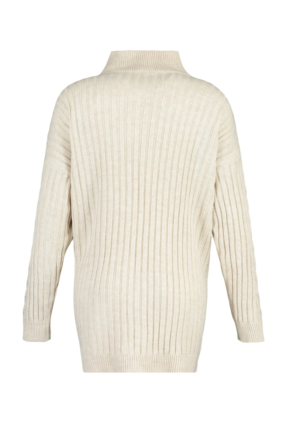 Trendyol Modest  Ecru Selanik gestrickter Strickpullover mit Reißverschluss TCTAW23AK00017