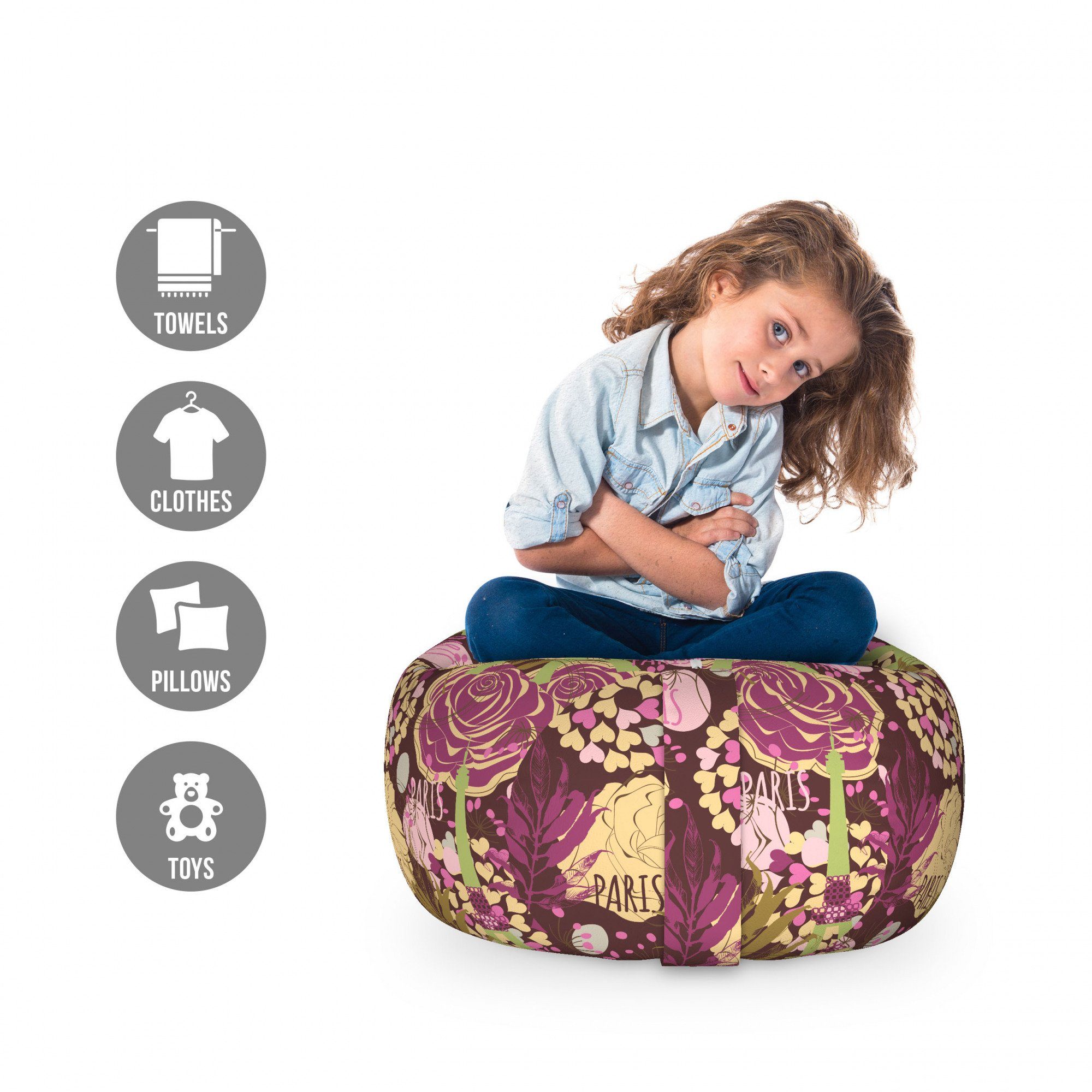Abakuhaus Spielzeugtruhe Gefüllter Tier Organizer Waschbare Tasche für Kinder, Kastanienbraun Plum Französisch Eiffelturm