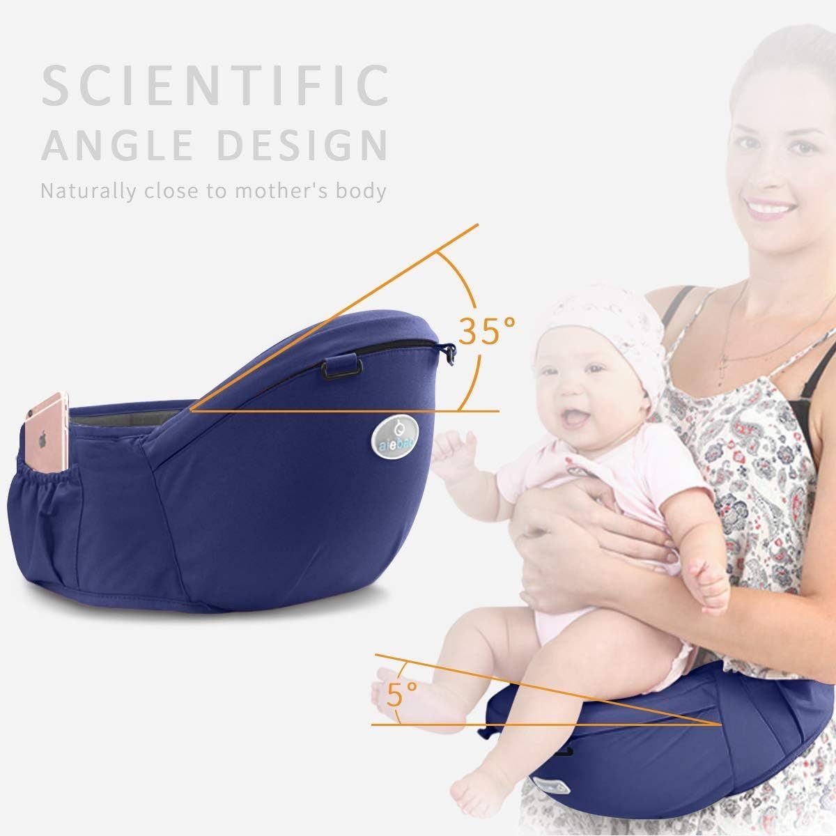YUHRO Bauchtrage Premium Babytrage, multifunktional, ergonomisch, mit Hüftsitz., 100% Baumwolle, Schmetterlingsclip, für Babys ideal.