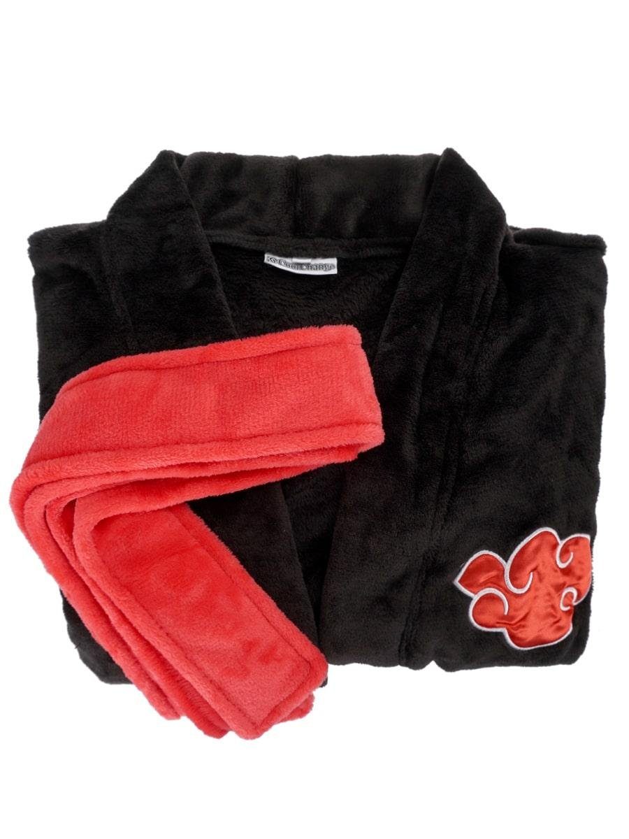 GalaxyCat Bademantel Kuscheliger Akatsuki Bademantel mit aufgenähten Wolken, Größen: M - L, Polyester, Bademantel, Gürtel, Gürtel, Akatsuki Bademantel mit gestickten Wolken