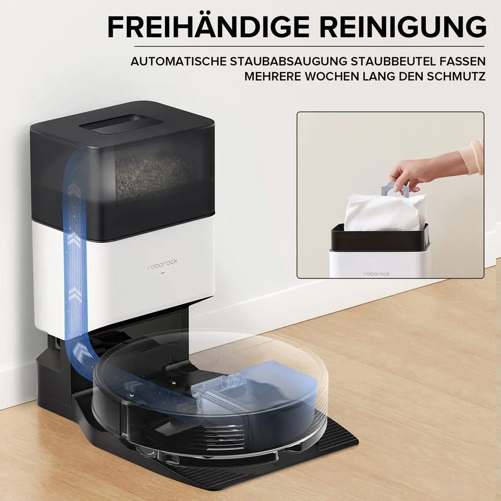 Roborock Saugroboter Q7 MAX+, 58 W, 4200Pa, Mit Wischfunktion, Saugstation, automatischer Entleerung, LIDAR-Navigation, Intelligente Kartendarstellung, Sprach-/App-Steuerung, S5 MAX-Update
