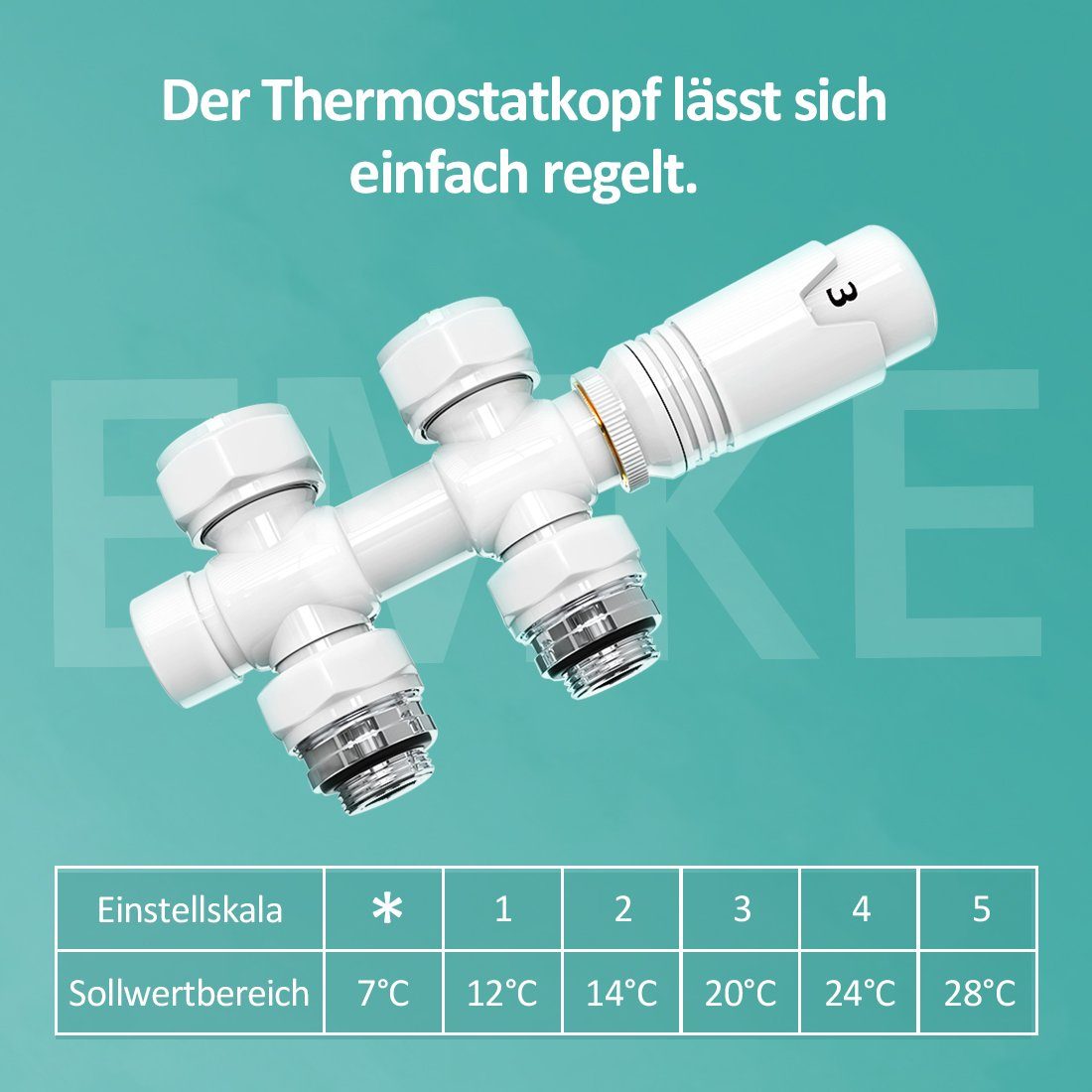 EMKE Heizkörperthermostat Multiblock Set für Heizkörper Anschlussarmatur Ventil mit Thermostat, für Heizkörper Handtuchtrockner Heizungzubehör Eck- und Durchgangsform