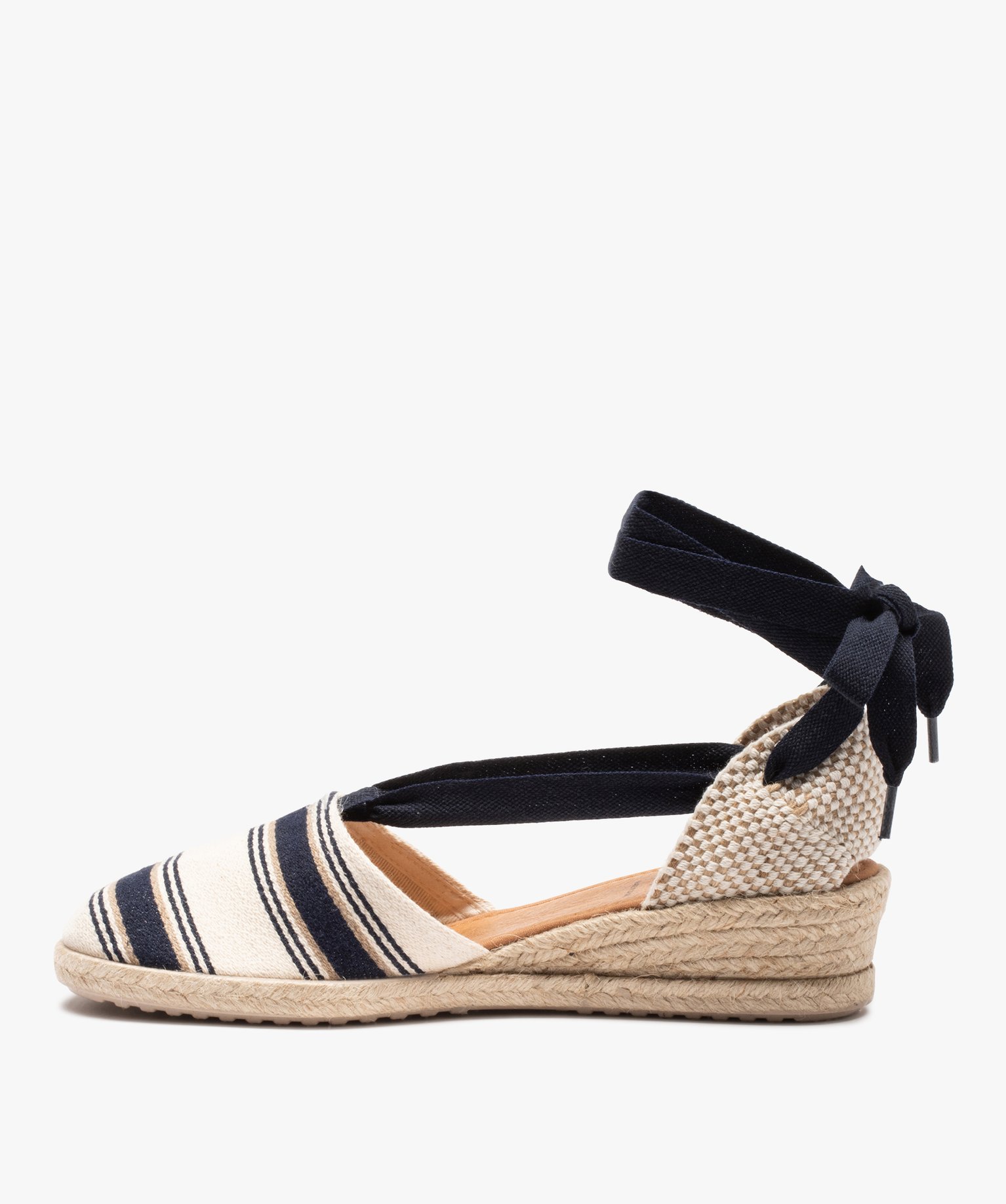 Espadrilles femme à petit talon et lacet ruban bleu | GEMO