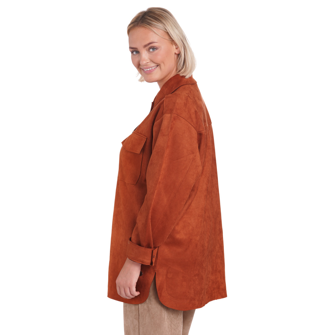 Damen Velours-Overshirt mit zwei Taschen
