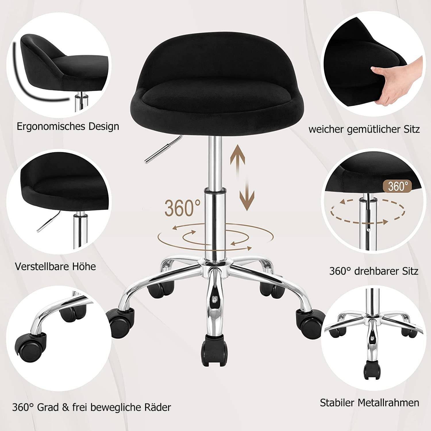 Woltu Bürostuhl, mit Rollen Drehhocker höhenverstellbar Sitzhöhe 43-54,5 cm