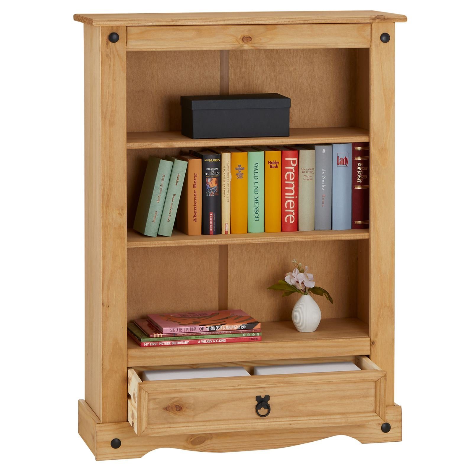 CARO-Möbel Bücherregal SALSA, Regal Bücherregal Bücherschrank Mexiko-Stil Mexico Möbel Kiefer massiv